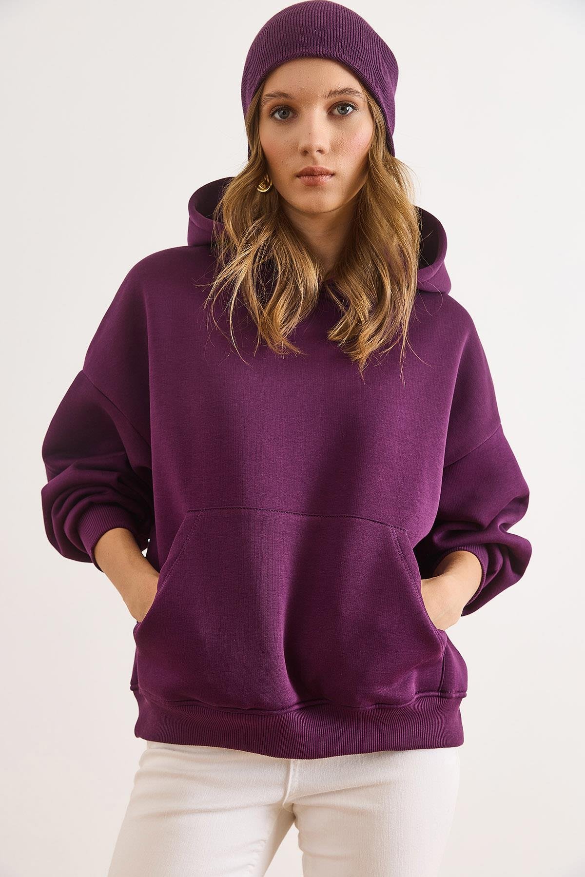 Sırt Culture Nakışlı Şardonlu Oversize Sweatshirt Mor