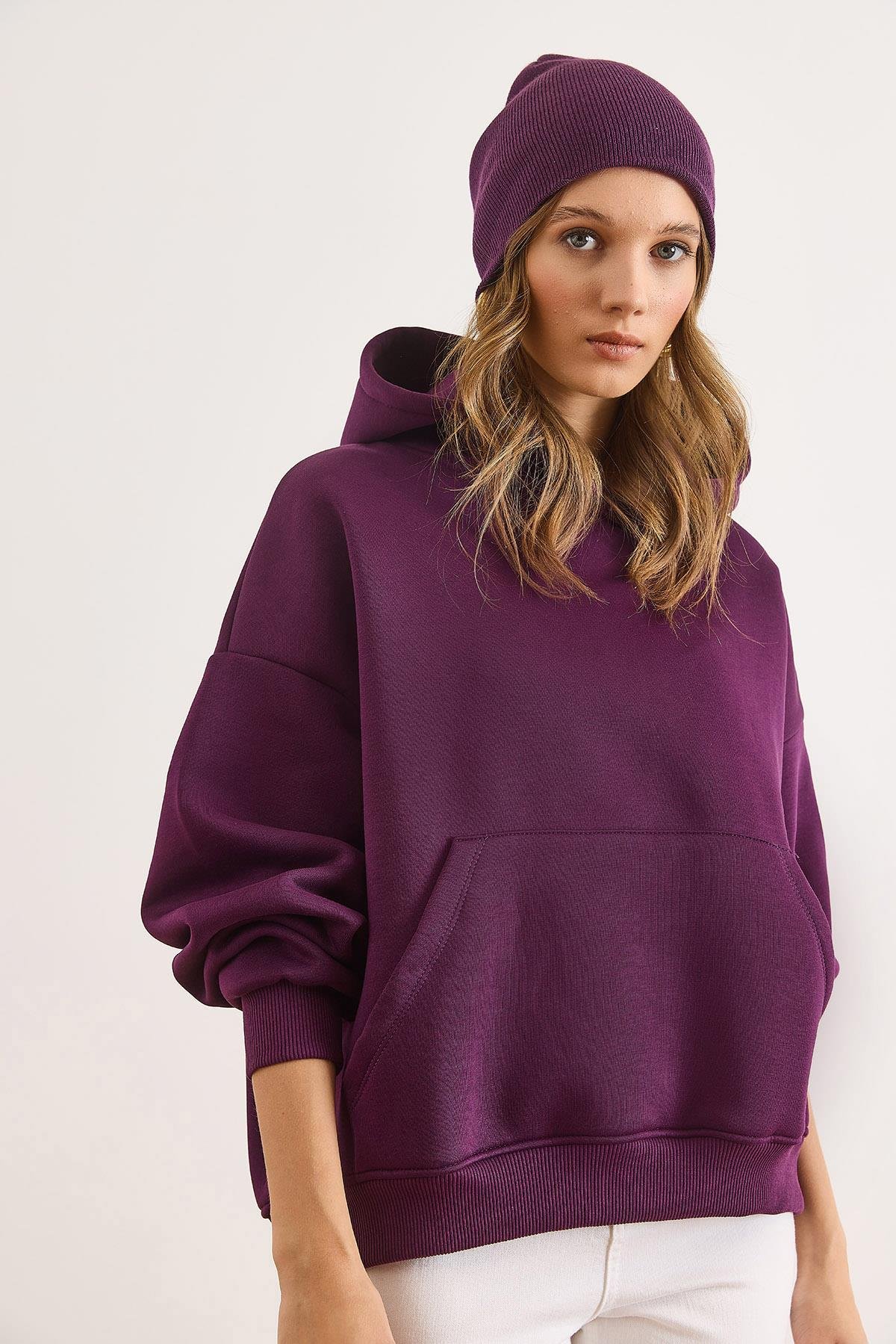 Sırt Culture Nakışlı Şardonlu Oversize Sweatshirt Mor