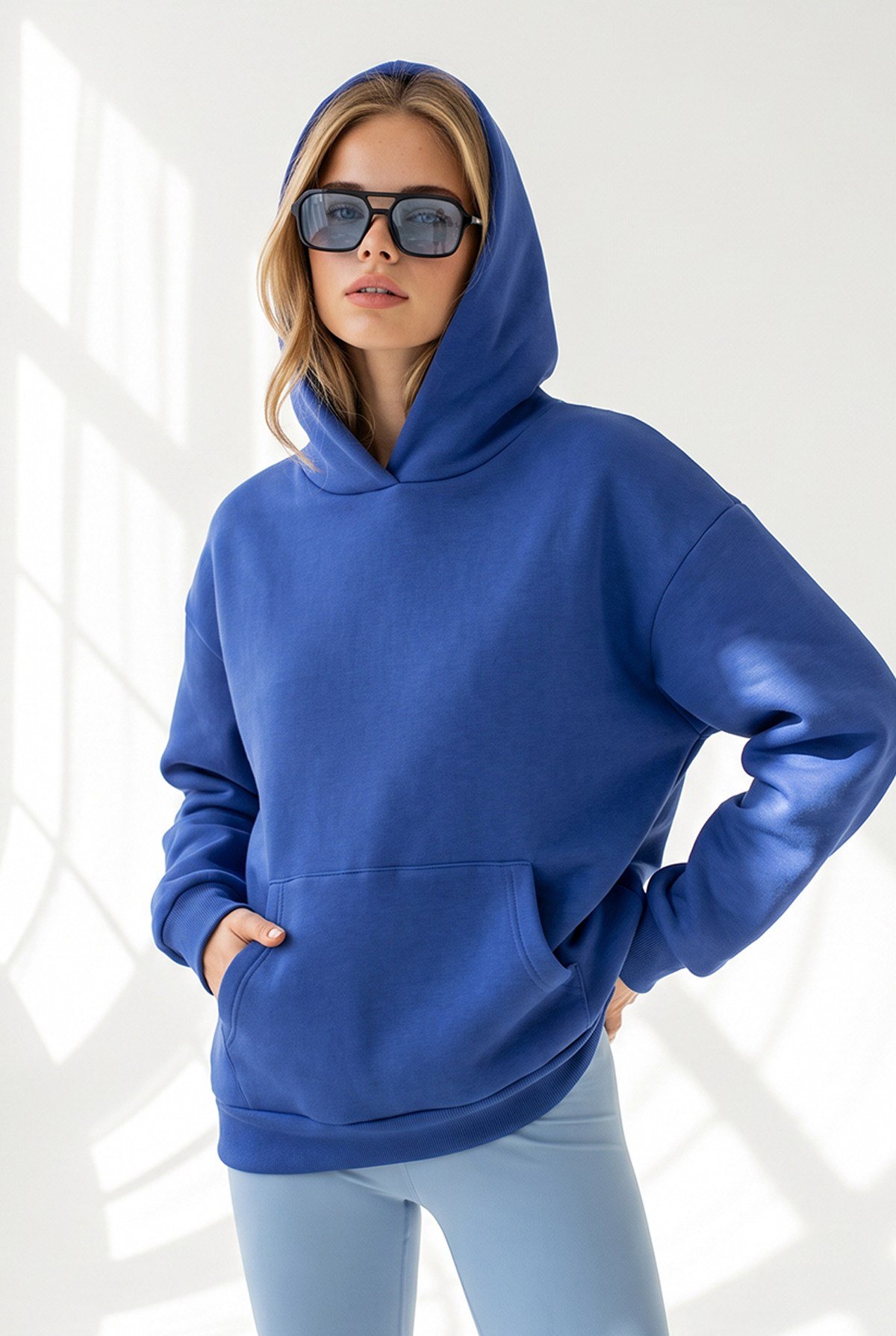 Sırtı Taş Kanat Detaylı Oversize Sweatshirt Saks Mavi