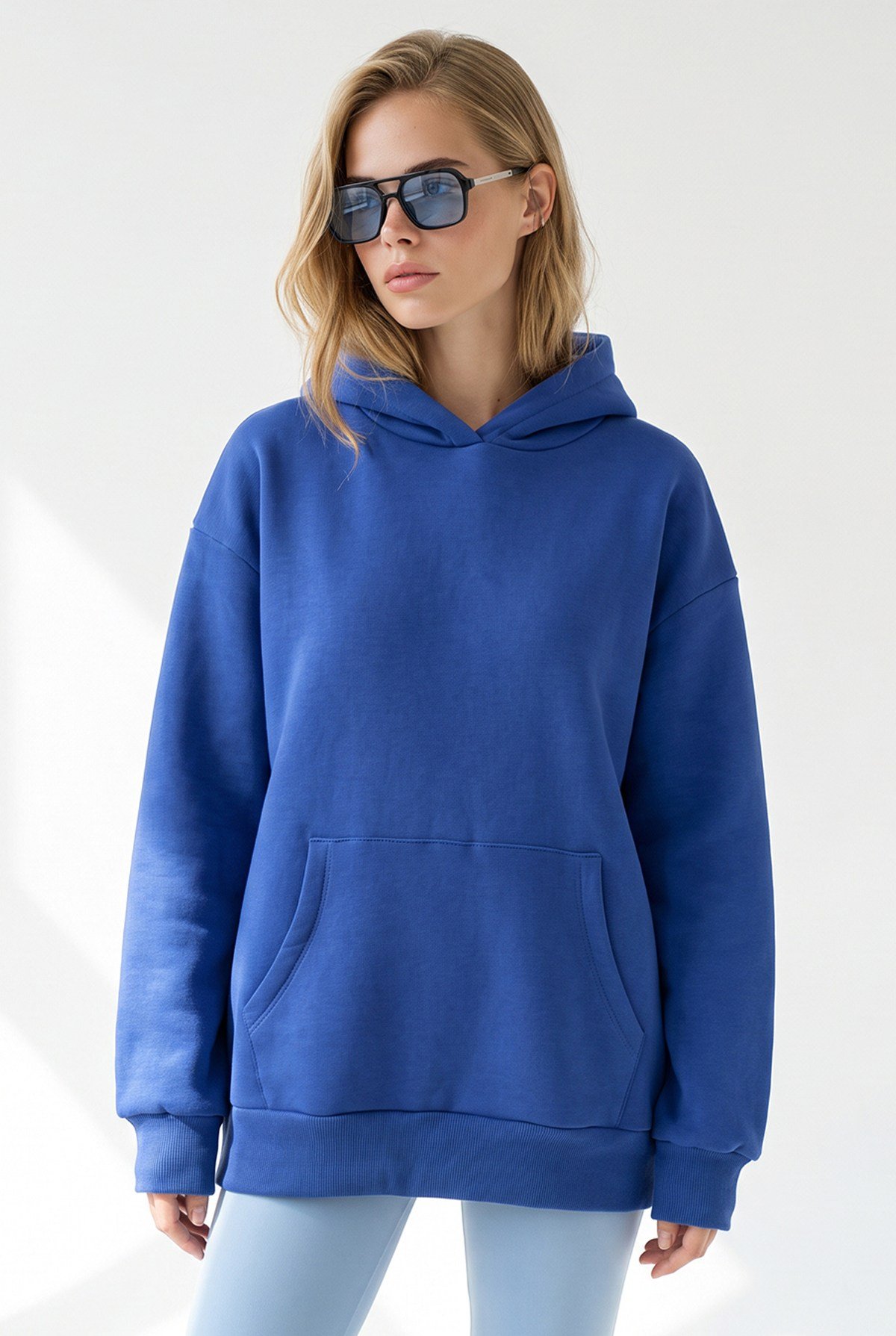 Sırtı Taş Kanat Detaylı Oversize Sweatshirt Saks Mavi