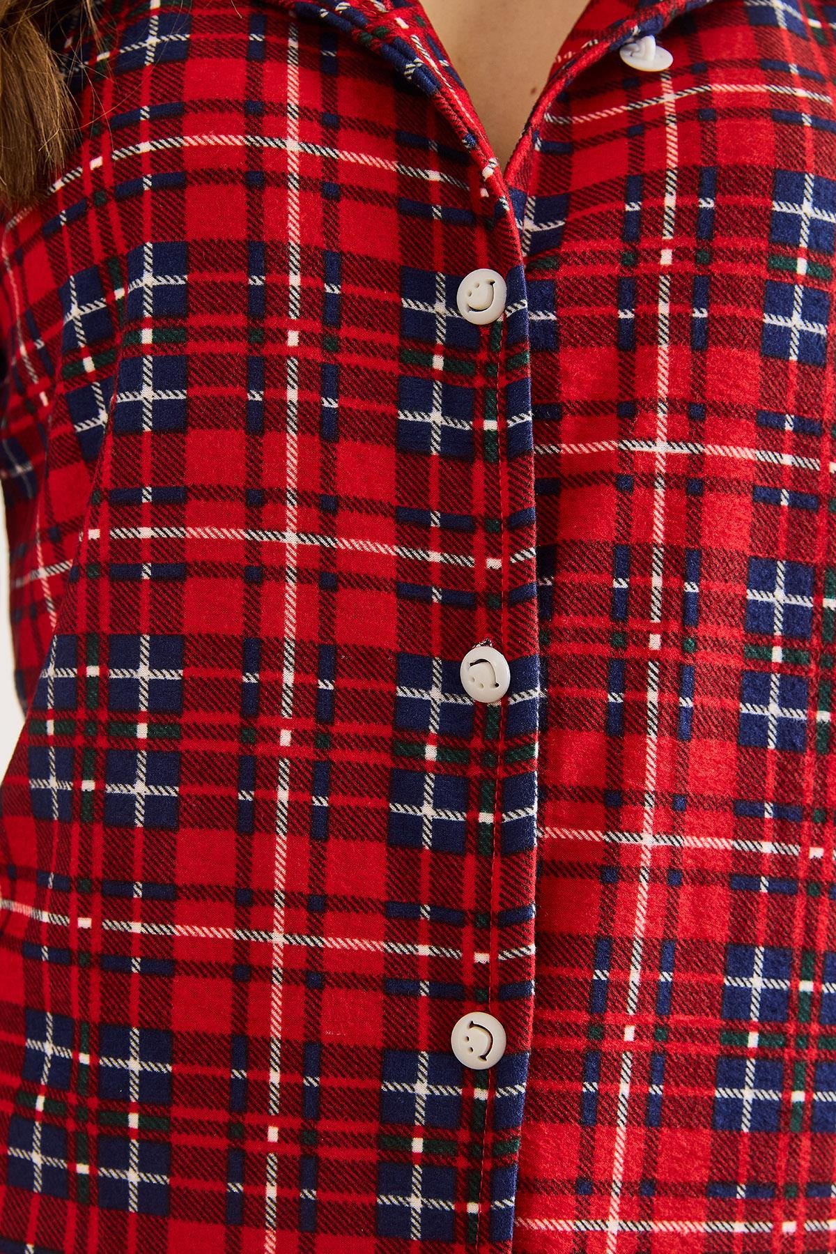 Süet Dokulu Pijama Takımı Lacivert Kırmızı
