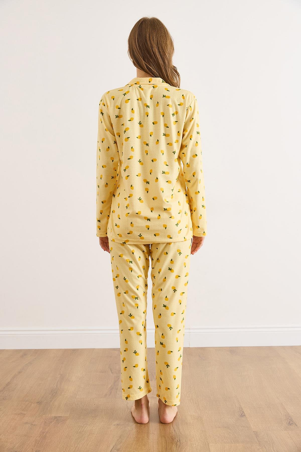 Süet Dokulu Pijama Takımı Limon Sarı