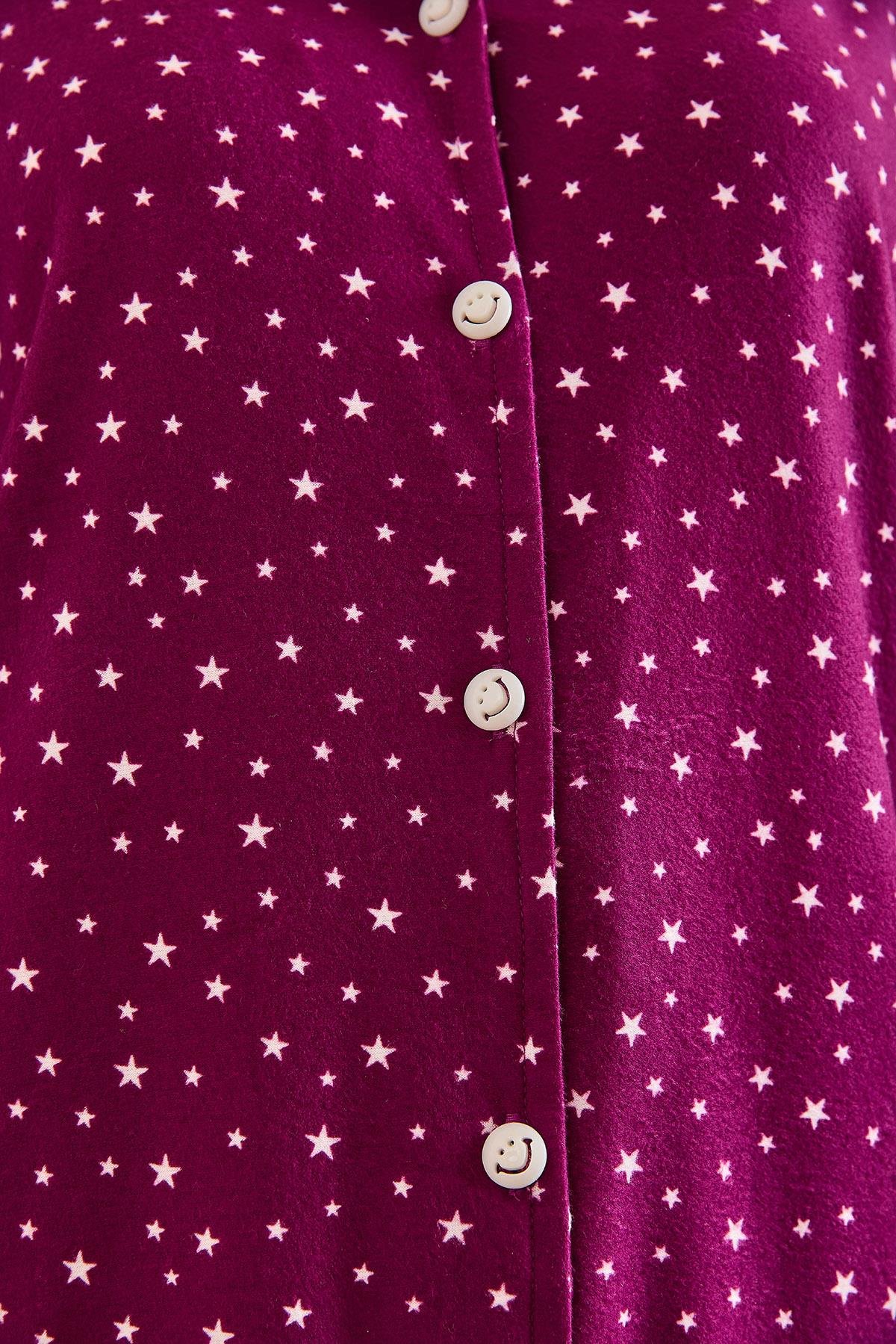 Süet Dokulu Pijama Takımı Yıldız Mor