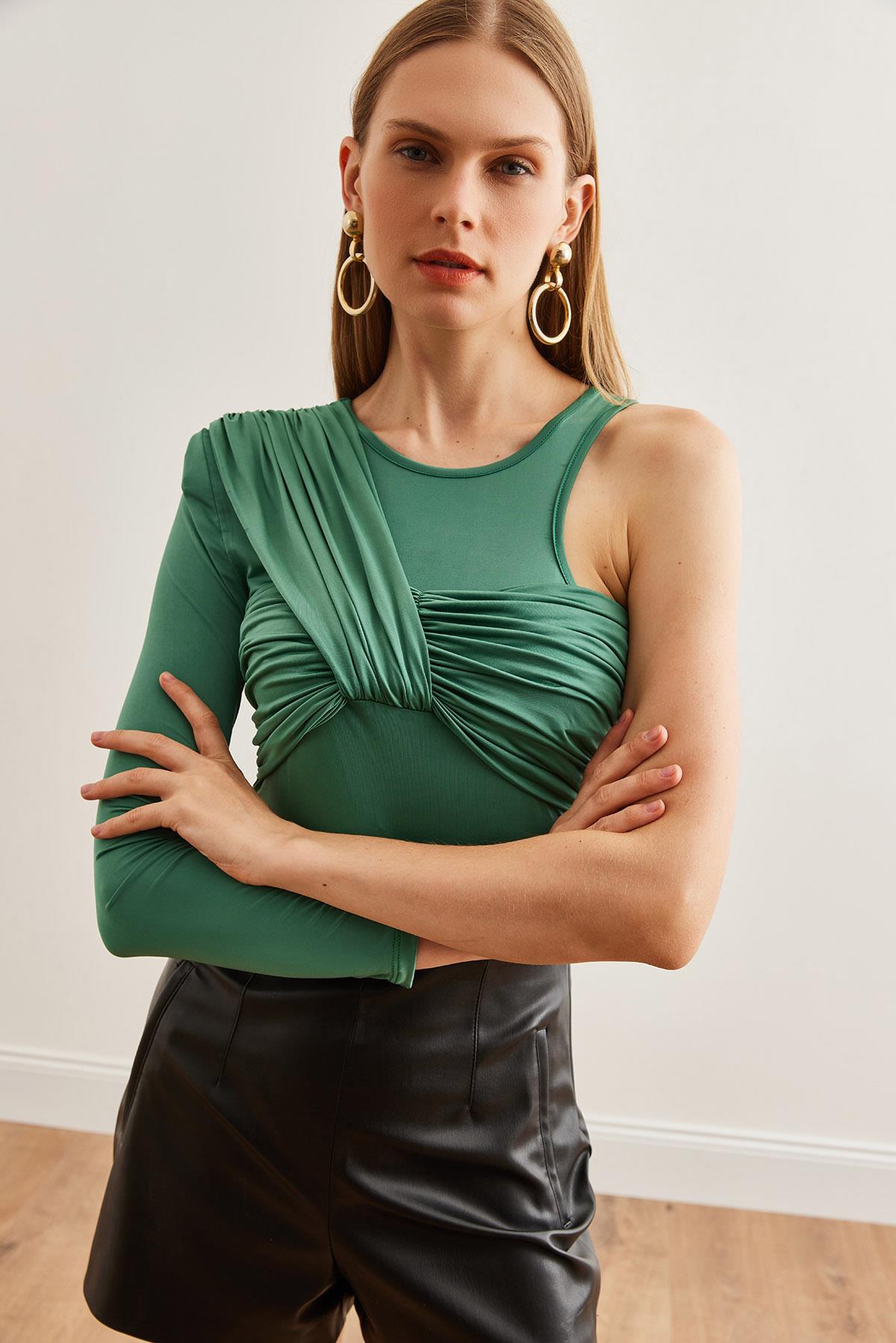 Tasarım Altı Çıtçıtlı Bodysuit Çimen Yeşili
