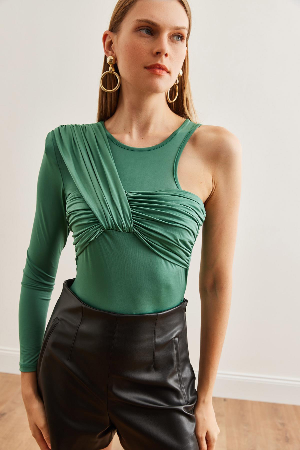 Tasarım Altı Çıtçıtlı Bodysuit Çimen Yeşili