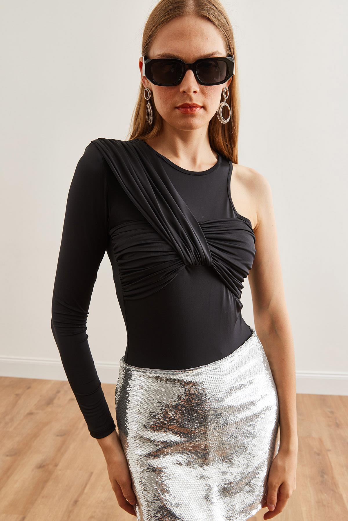 Tasarım Altı Çıtçıtlı Bodysuit Siyah