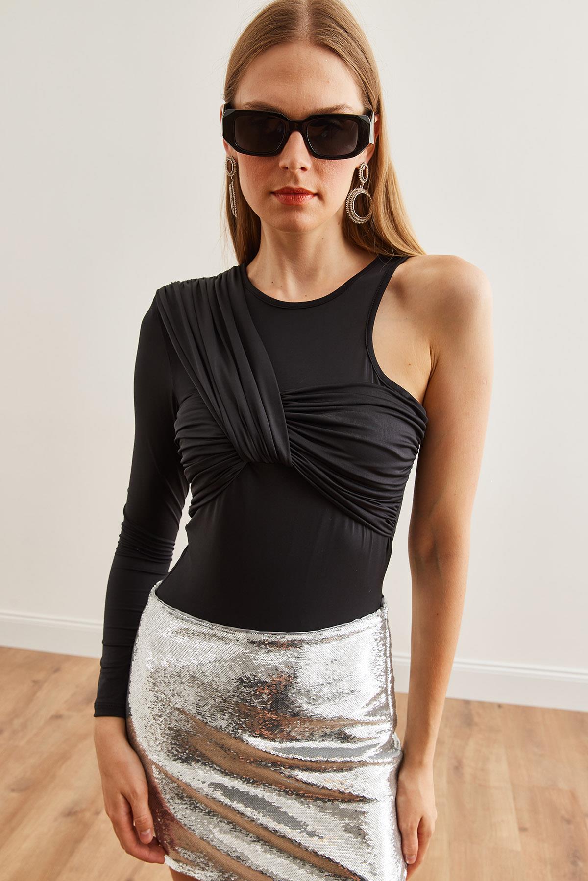 Tasarım Altı Çıtçıtlı Bodysuit Siyah