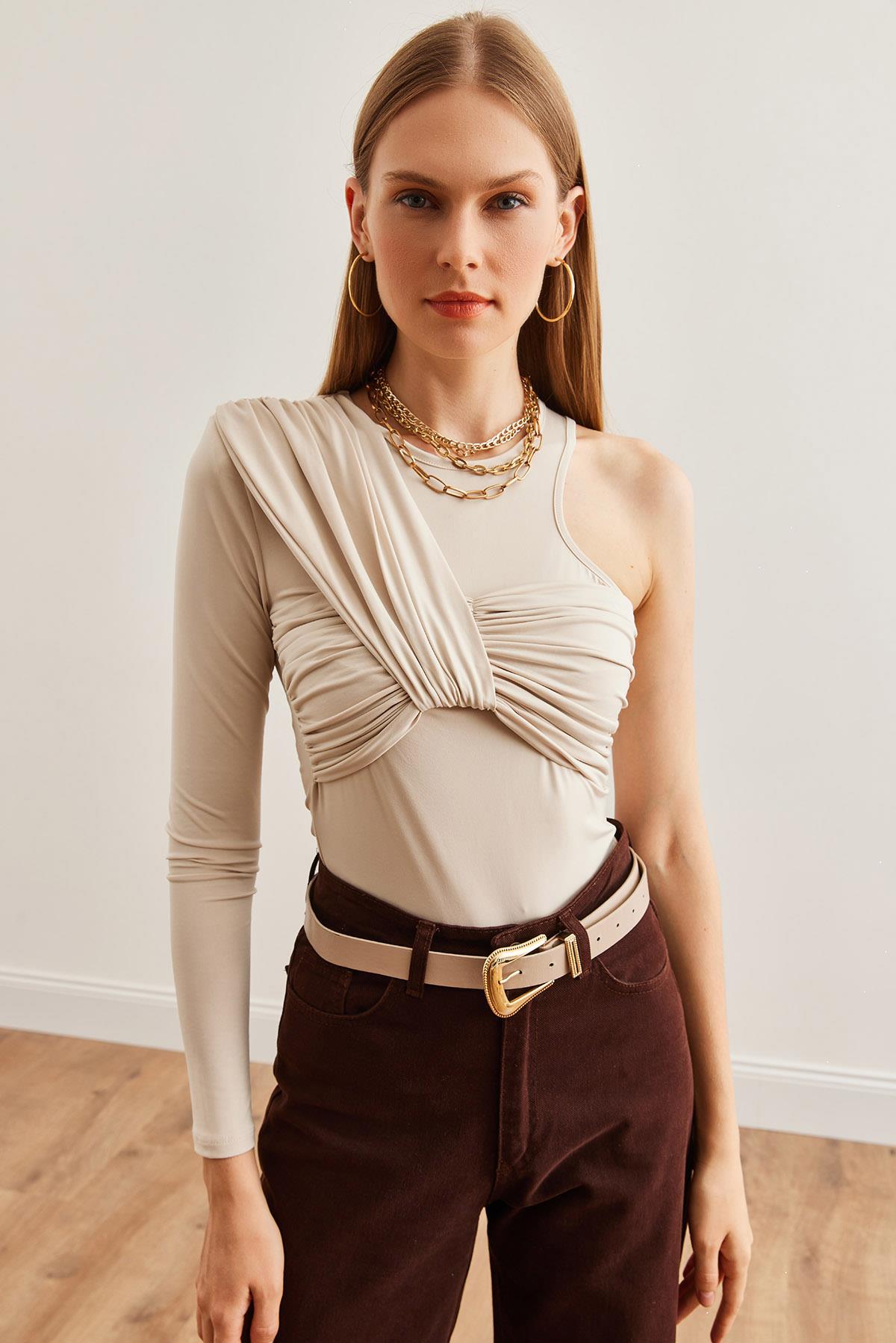 Tasarım Altı Çıtçıtlı Bodysuit Taş