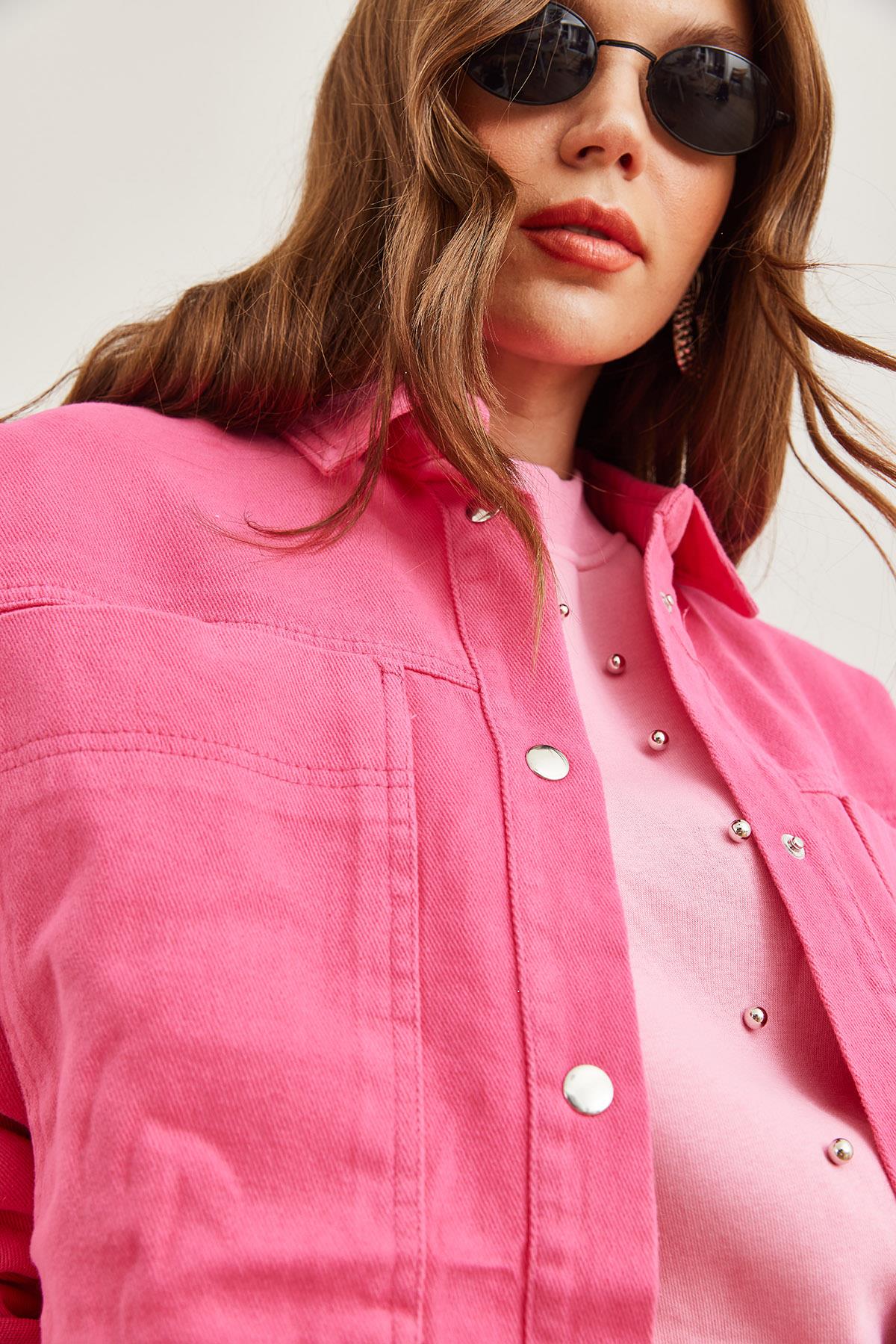 Torba Cepli Oversize Gabardin Gömlek Fuşya