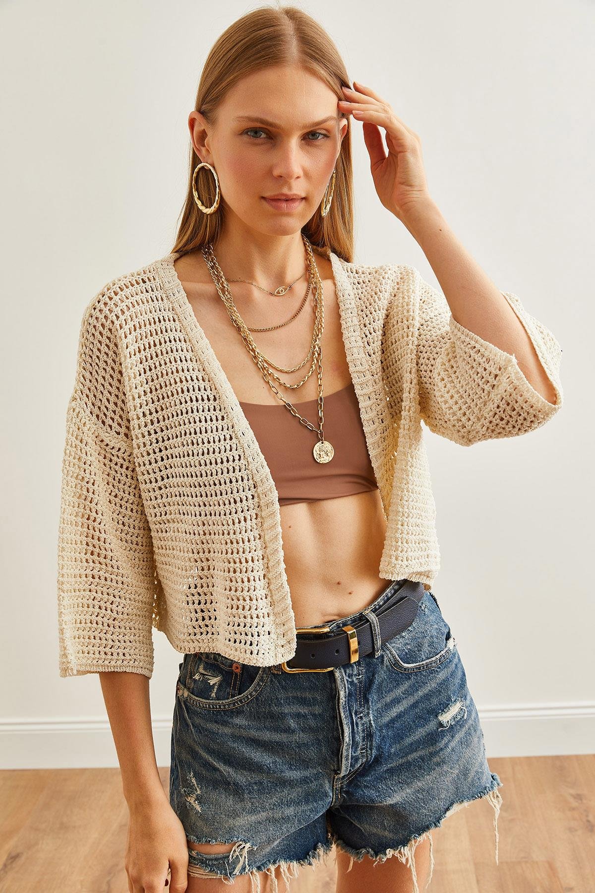 Truvakar Kol Crop Mevsimlik Hırka Taş