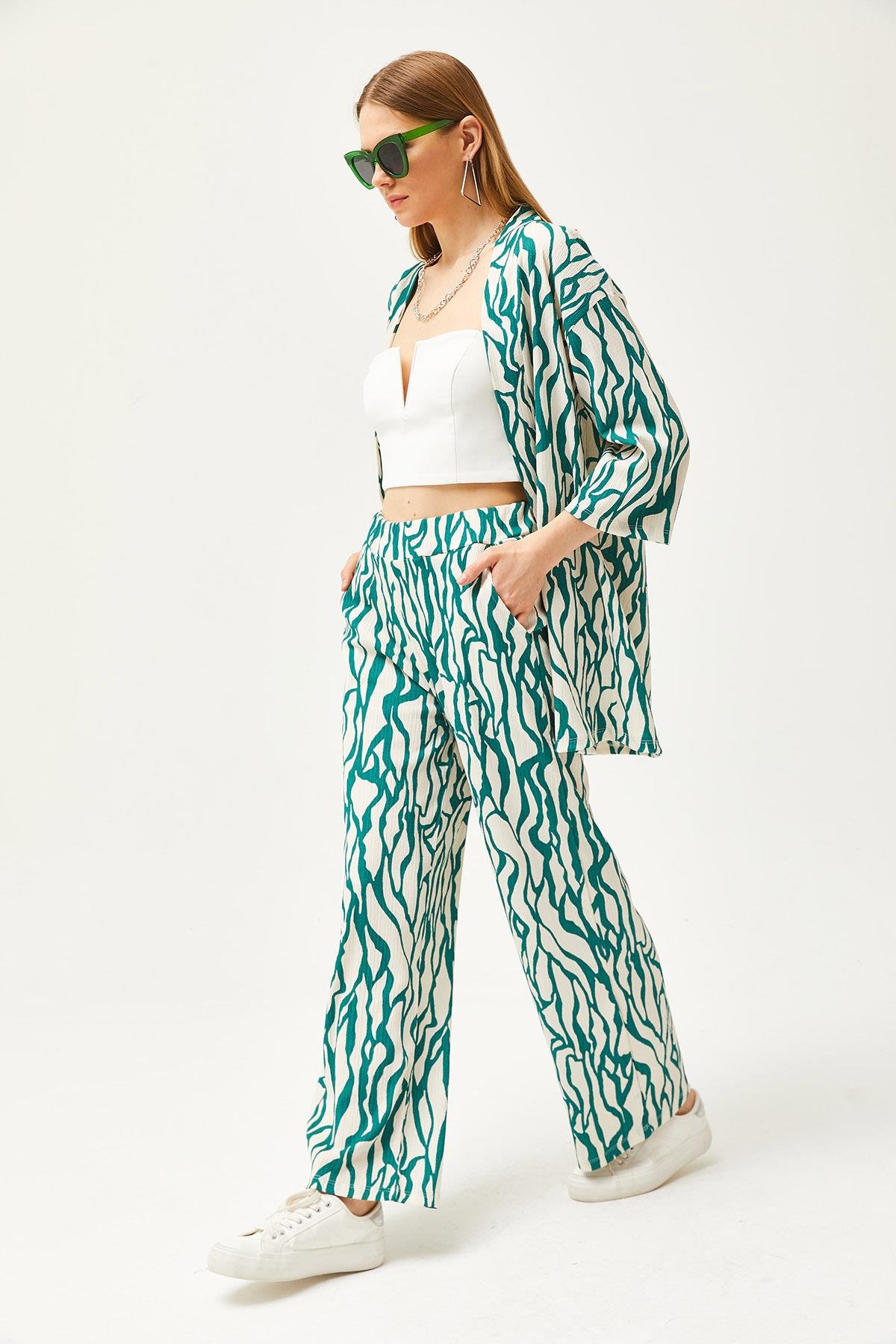 Üst Kimono Alt Cepli Pantolon Takım Yeşil