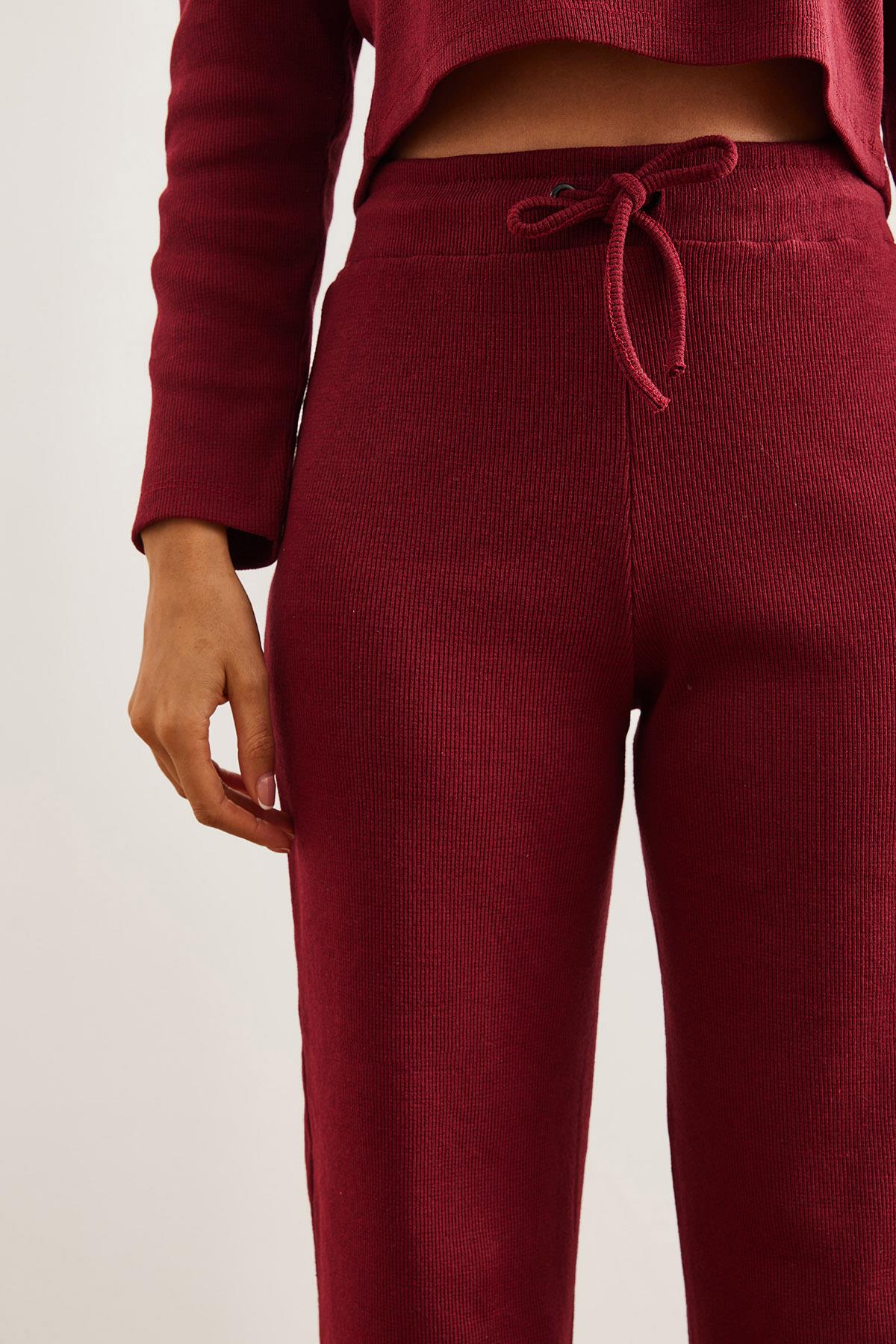 Üst Yarasa Bluz Alt Bağcıklı Pantolon Takım Bordo