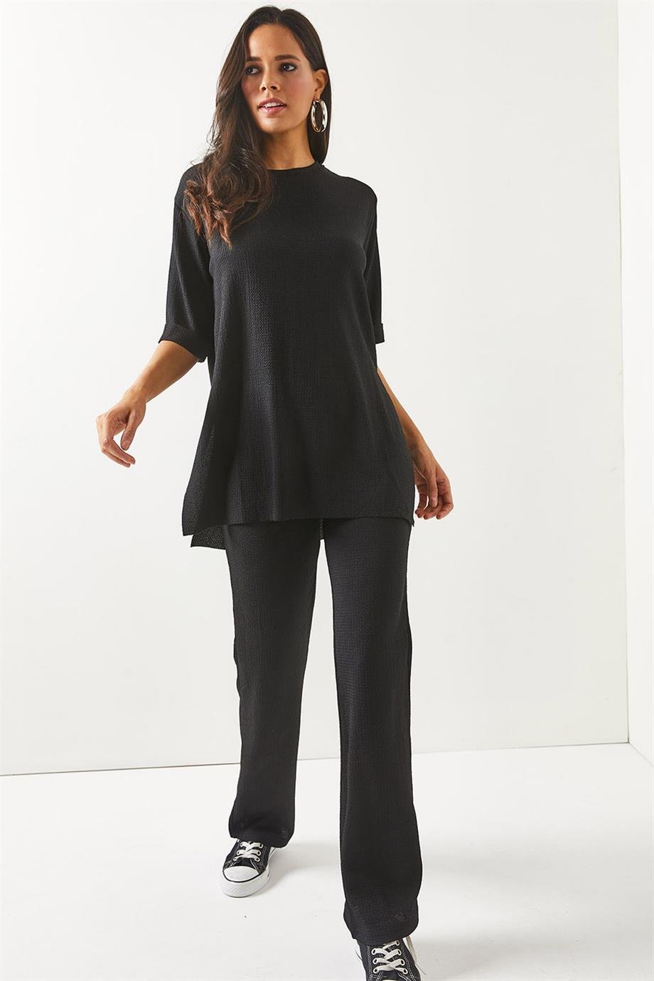 Üst Yırtmaçlı Alt Palazzo Takım Siyah