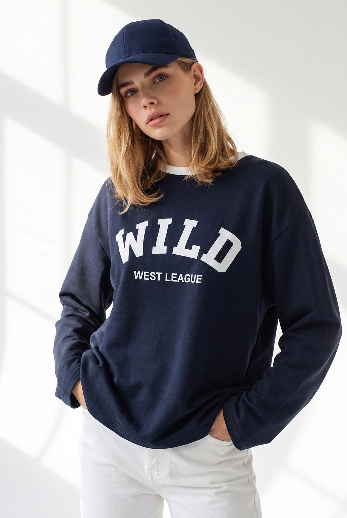 Yaka Detaylı Wild Dökümlü Bluz Lacivert