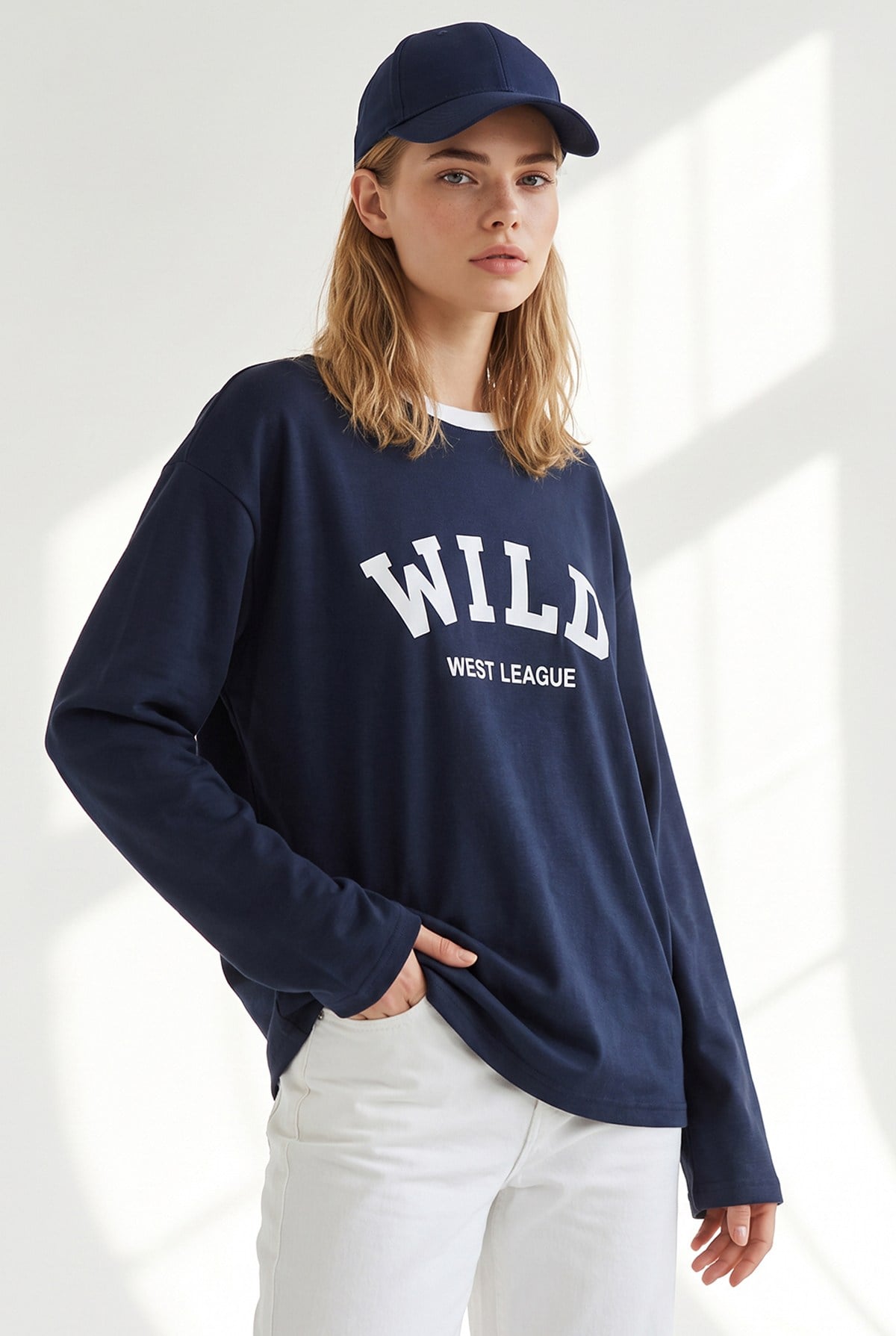Yaka Detaylı Wild Dökümlü Bluz Lacivert