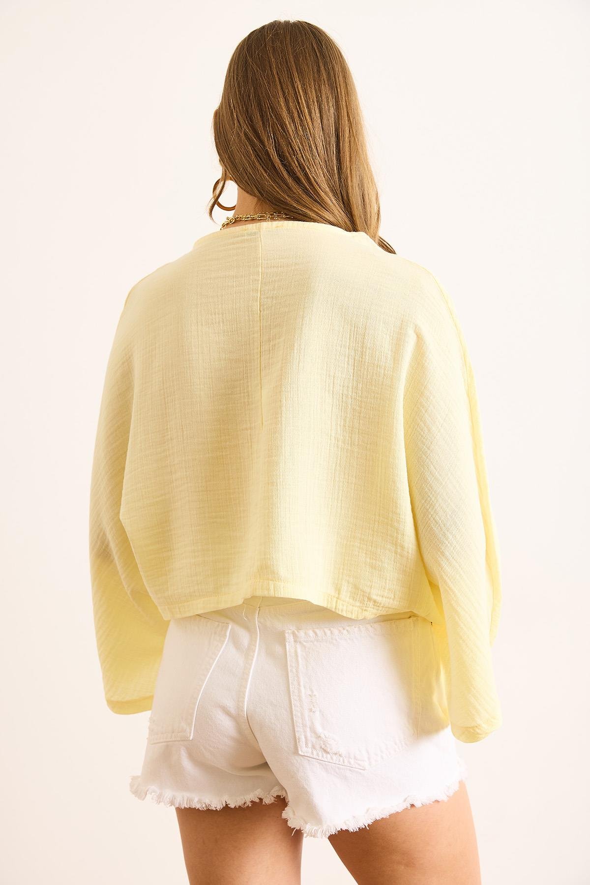 Yarasa Model Crop Müslin Kimono Sarı