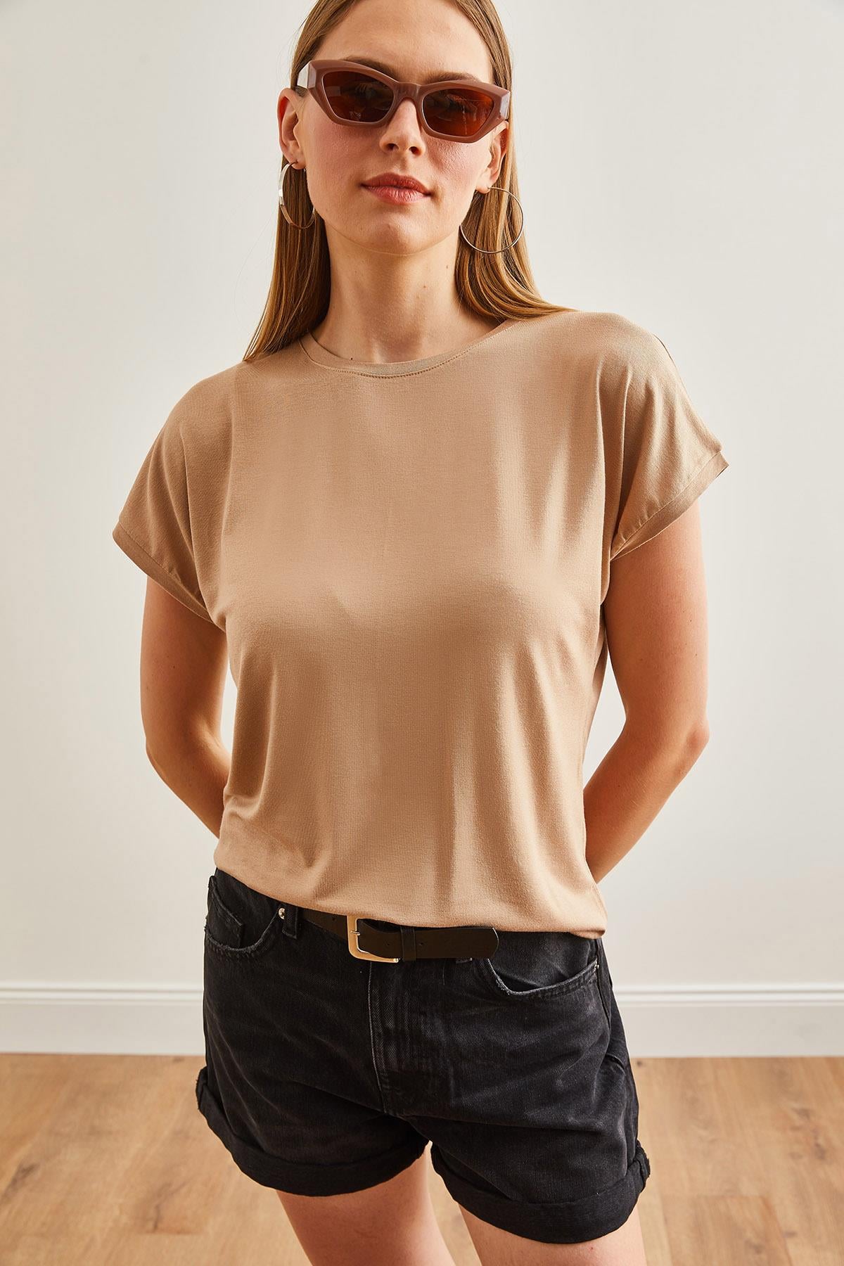 Yarasa Örme Viscon Bluz Camel