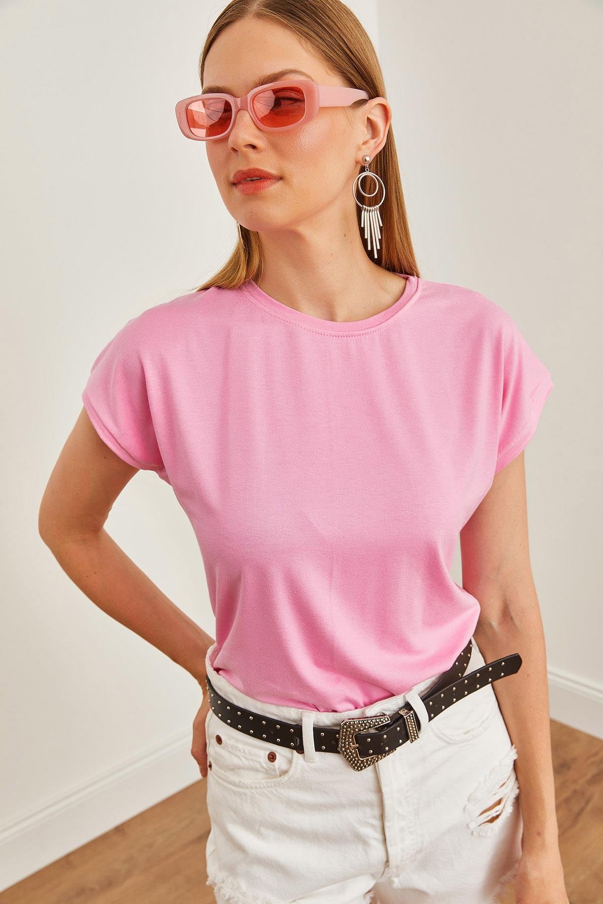 Yarasa Örme Viscon Bluz Pembe