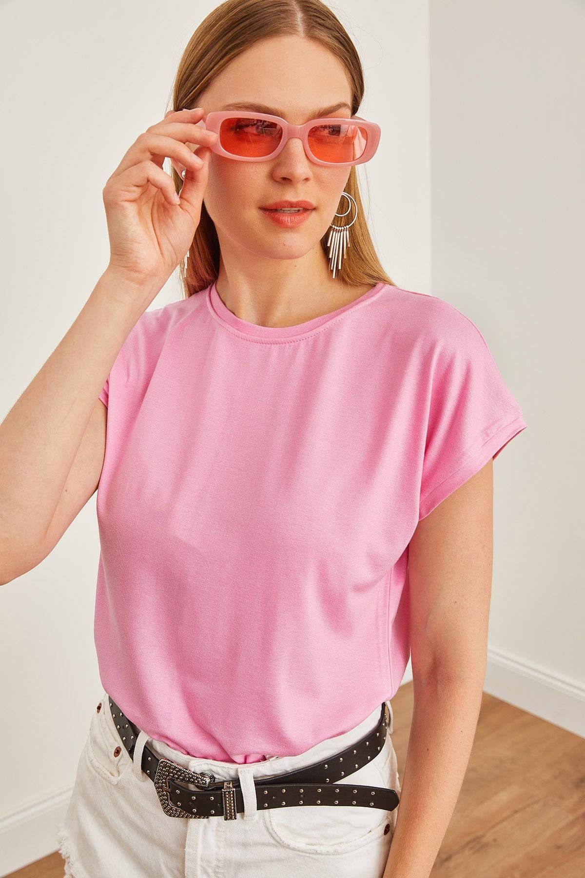 Yarasa Örme Viscon Bluz Pembe