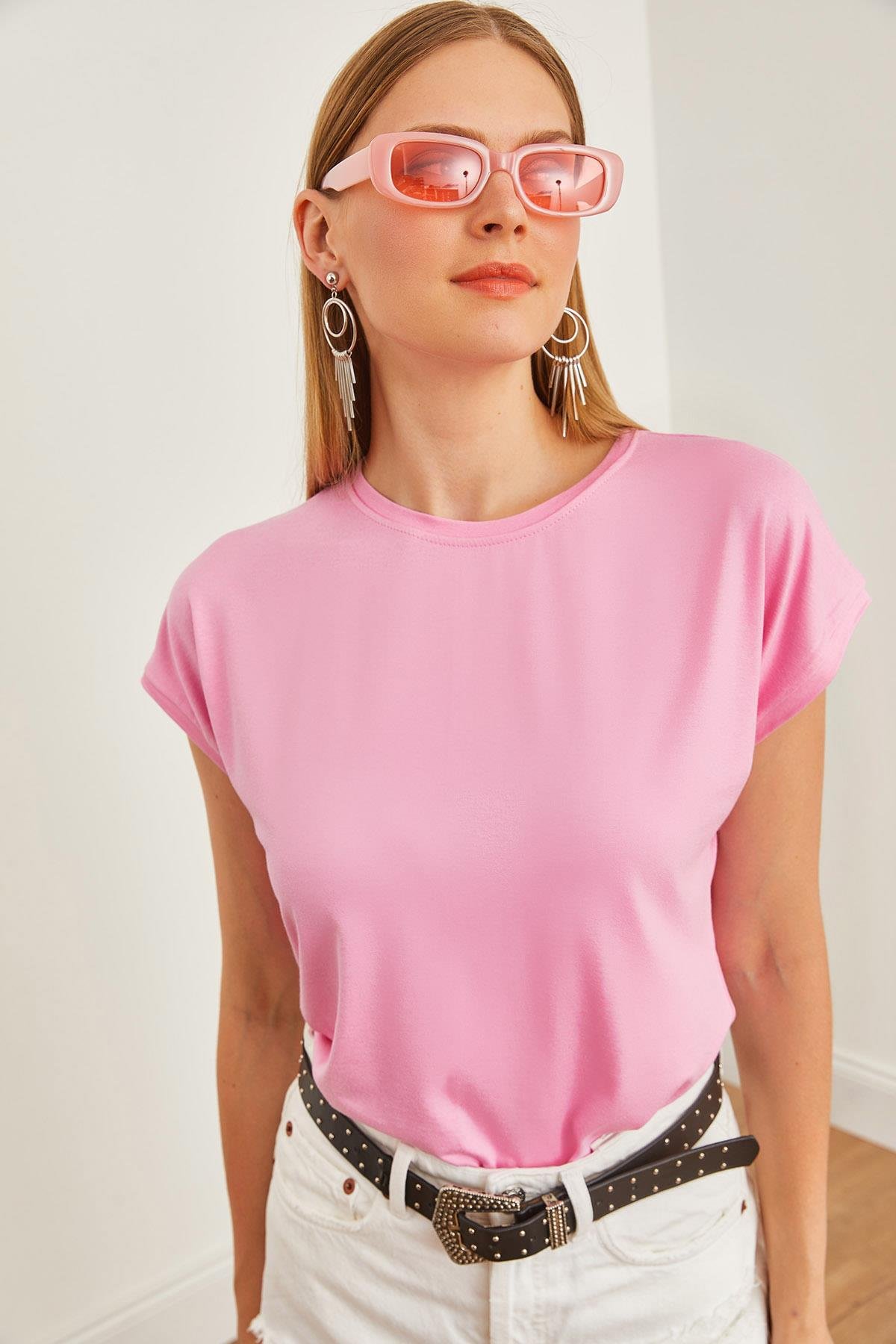 Yarasa Örme Viscon Bluz Pembe