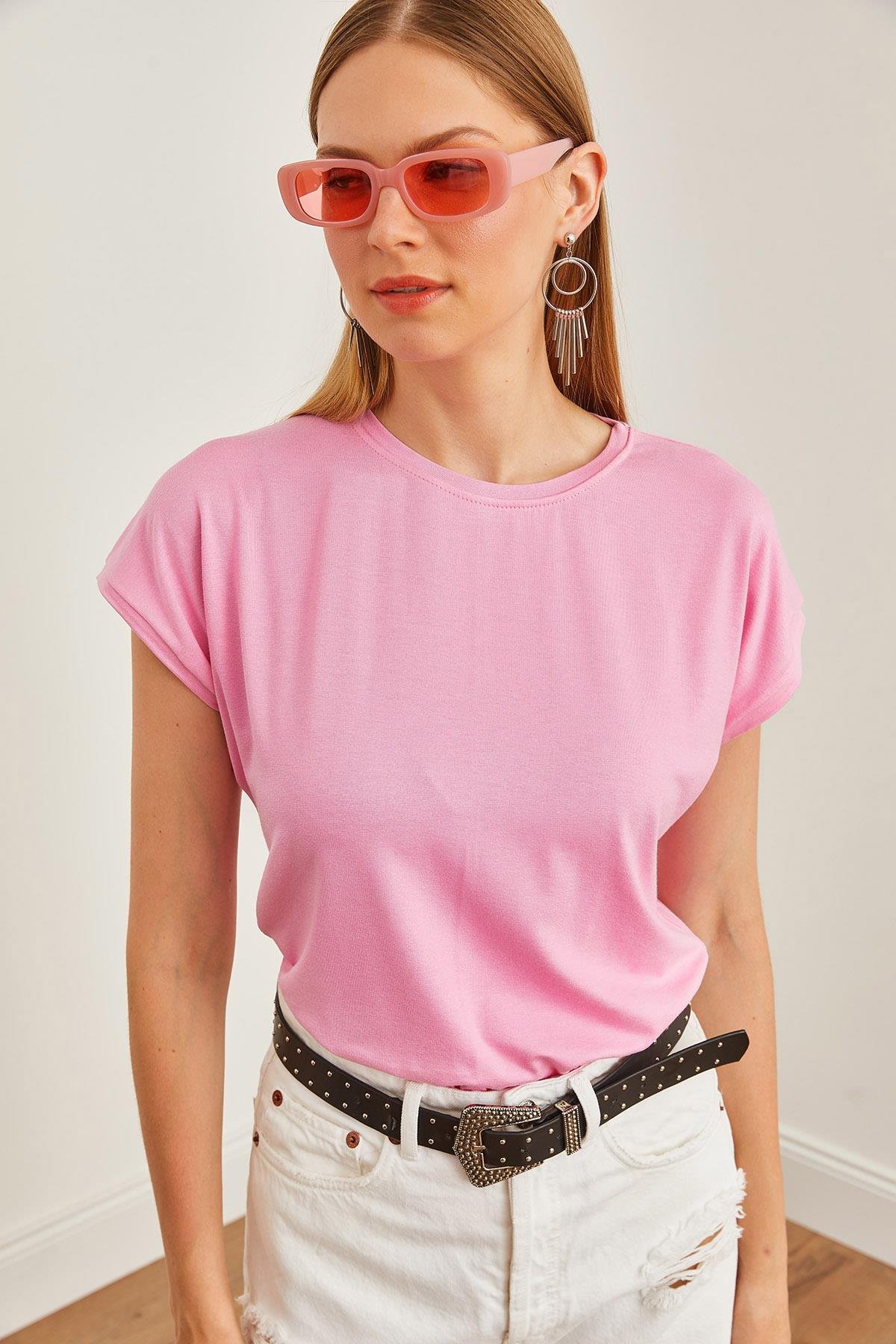 Yarasa Örme Viscon Bluz Pembe