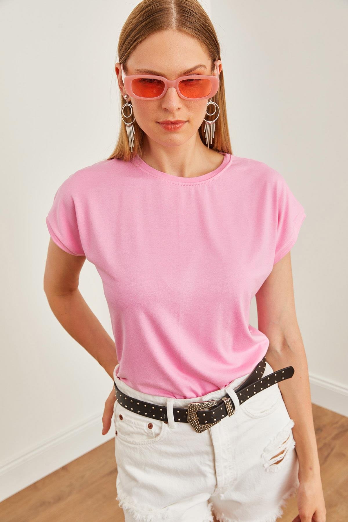 Yarasa Örme Viscon Bluz Pembe