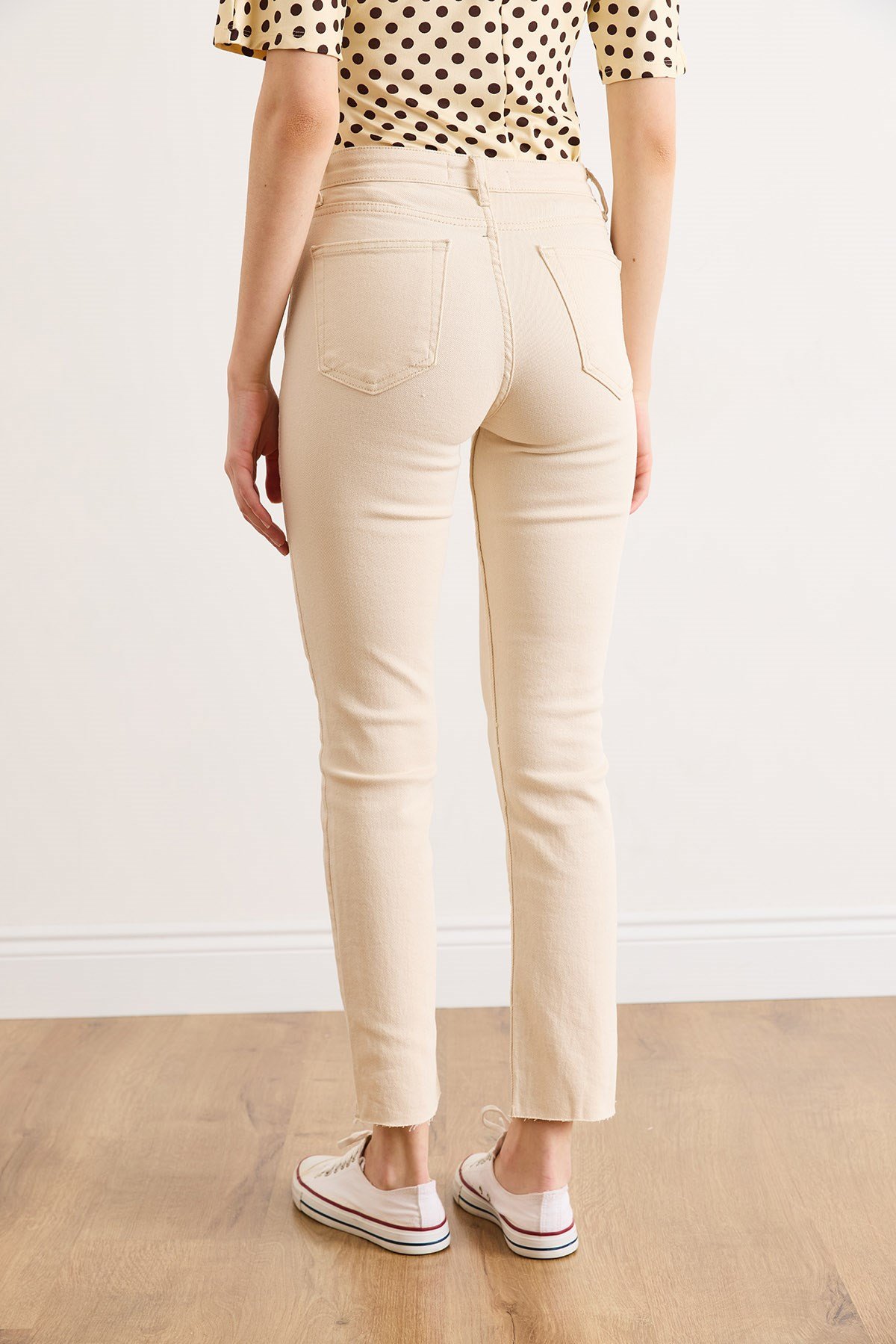 Yüksek Bel Skinny Jean Krem