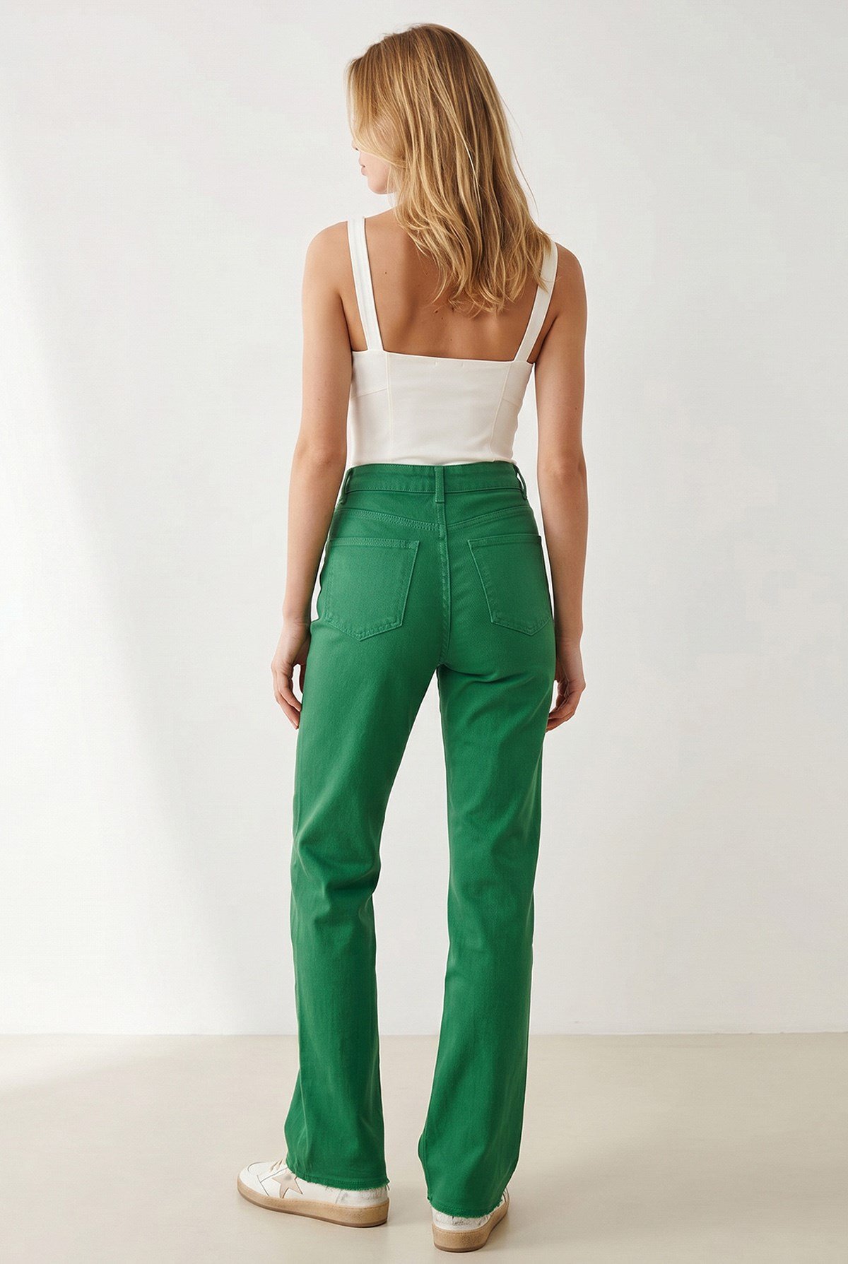 Yüksek Bel Wide Leg Gabardin Pantolon Çimen Yeşili