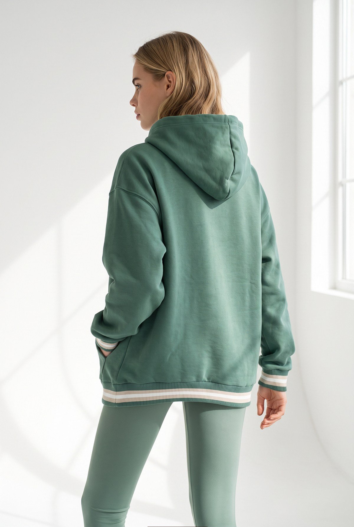 Yumuşak Dokulu Şardonlu Nakış Şerit Detaylı Sweatshirt Yeşil