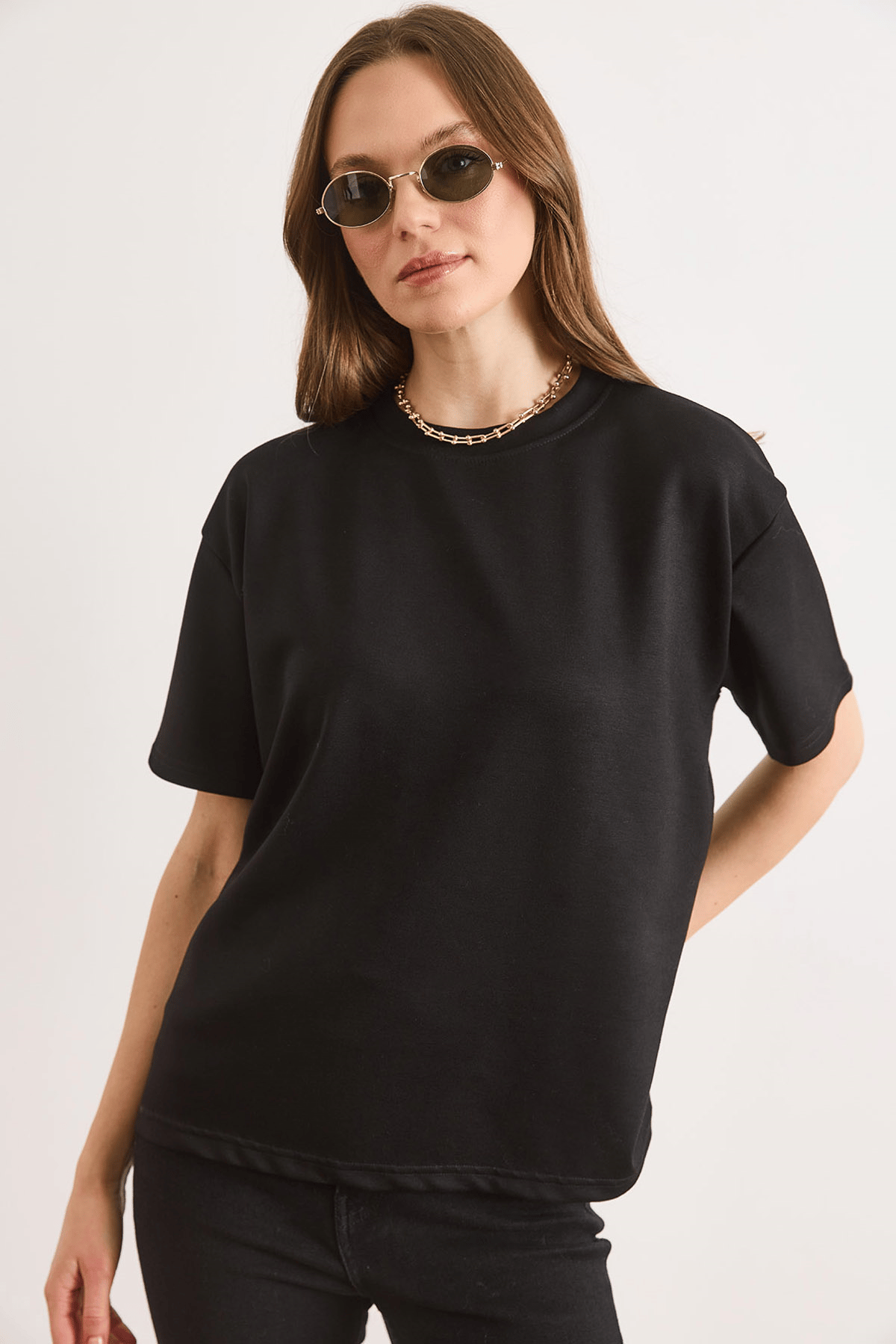 Yumuşak Dokulu Tok Loose Fit Tişört Siyah