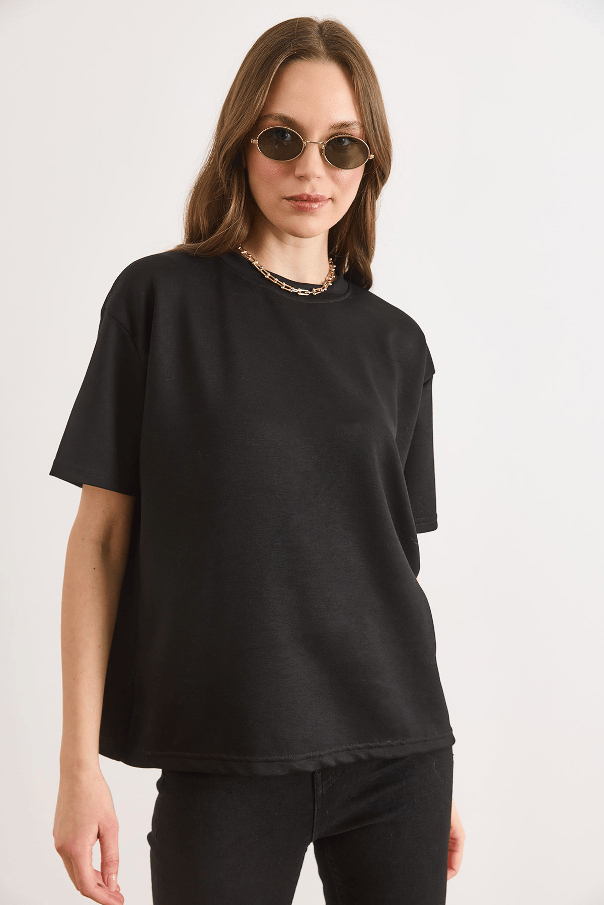 Yumuşak Dokulu Tok Loose Fit Tişört Siyah