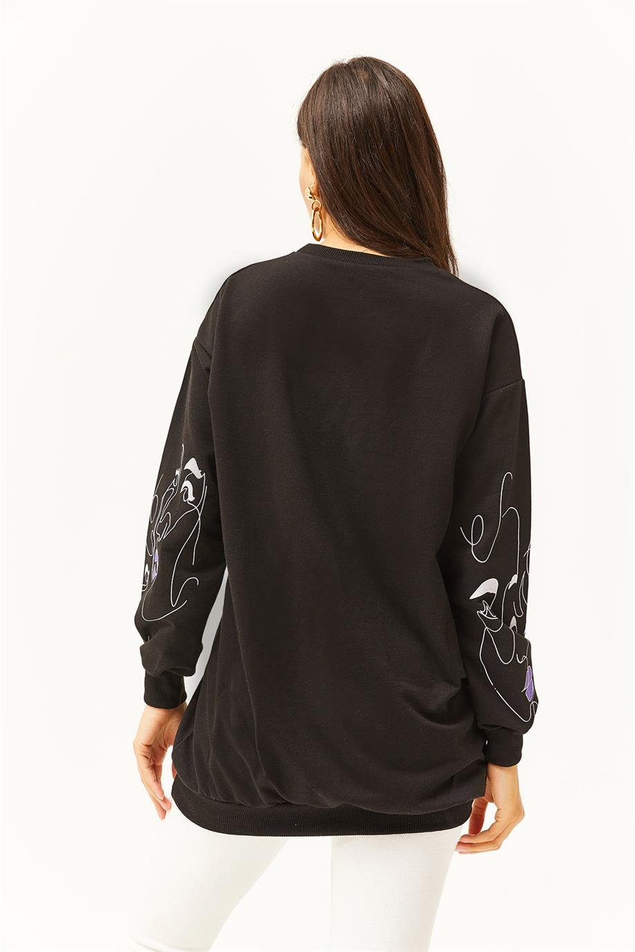 Yüz Figürlü Oversize Sweatshirt Siyah