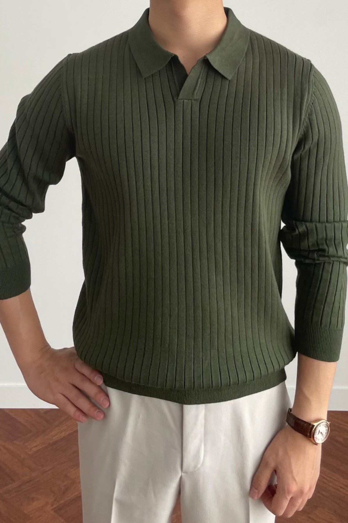 COOL TARZKazakCTRZ1968-HK-SErkek Polo Yaka Triko Kazak Slim Fit Fitilli