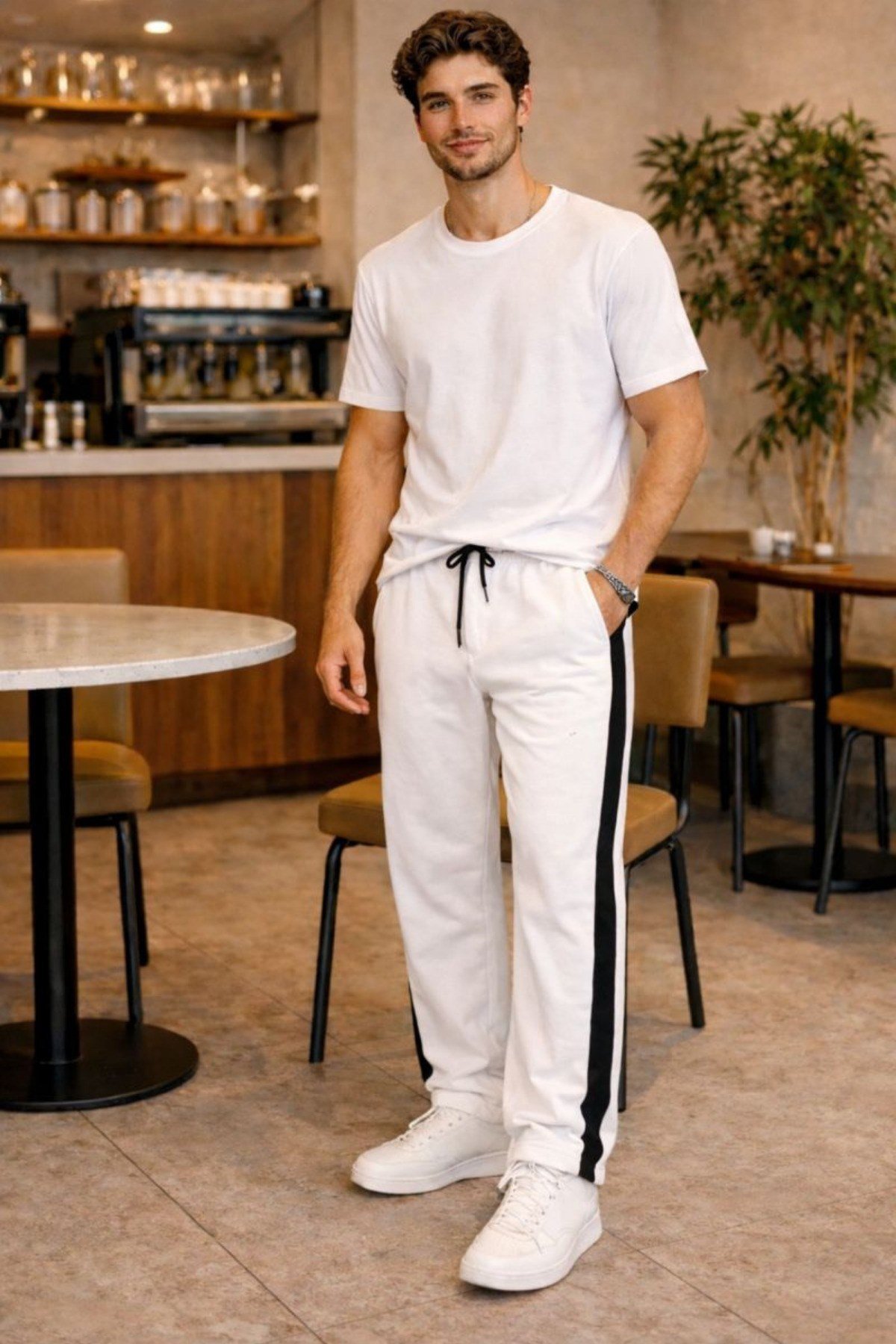 Tarz CoolEşofman AltıESF26001BYZXLErkek Şeritli Eşofman Altı Bağcıklı Baggy Rahat Kesim Günlük Spor Pantolon