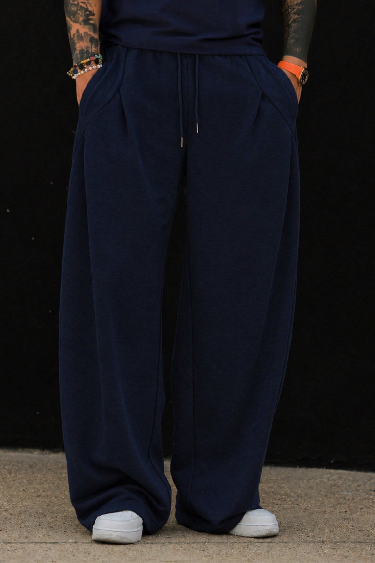 Tarz CoolEşofman AltıTC-ESFOVR-026-Lacivert-SErkek Oversize Eşofman Altı Bağcıklı Rahat Kalıp Günlük Basic Jogger Pantolon