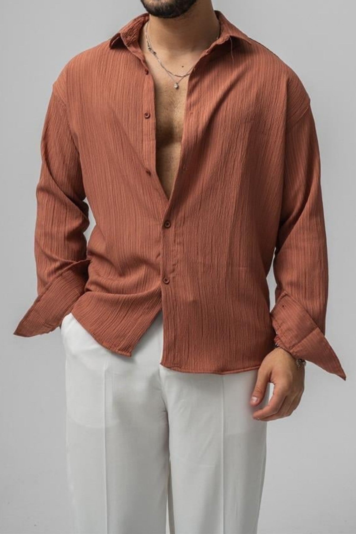 Tarz CoolGömlekGMLKWFL05R04Erkek Embossed Oversize Gömlek