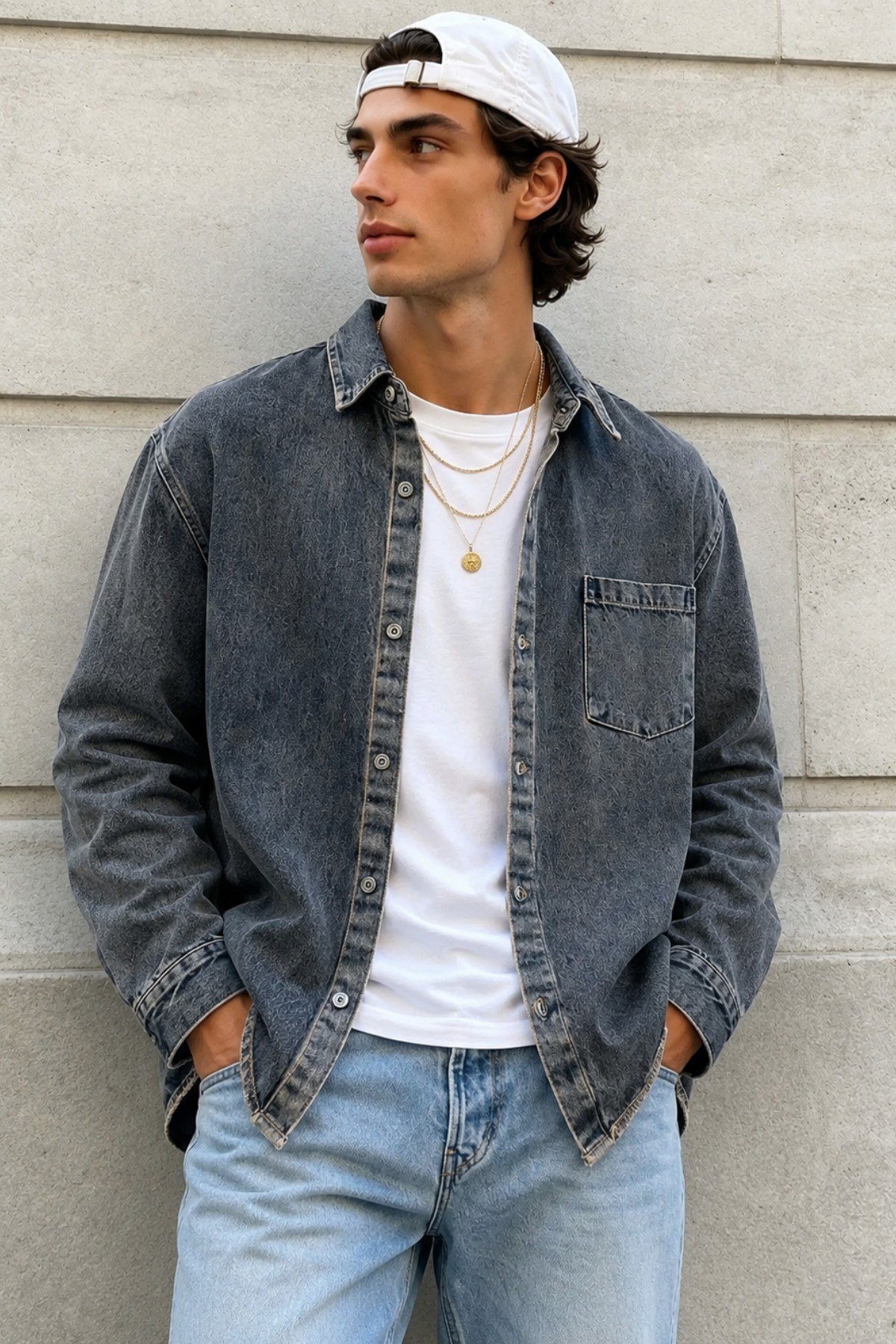 Tarz CoolGömlekRGSRSGML026-Yeşil-MErkek Regular Denim Gömlek – Yıkamalı Kot Uzun Kollu Cepli Jean Gömlek