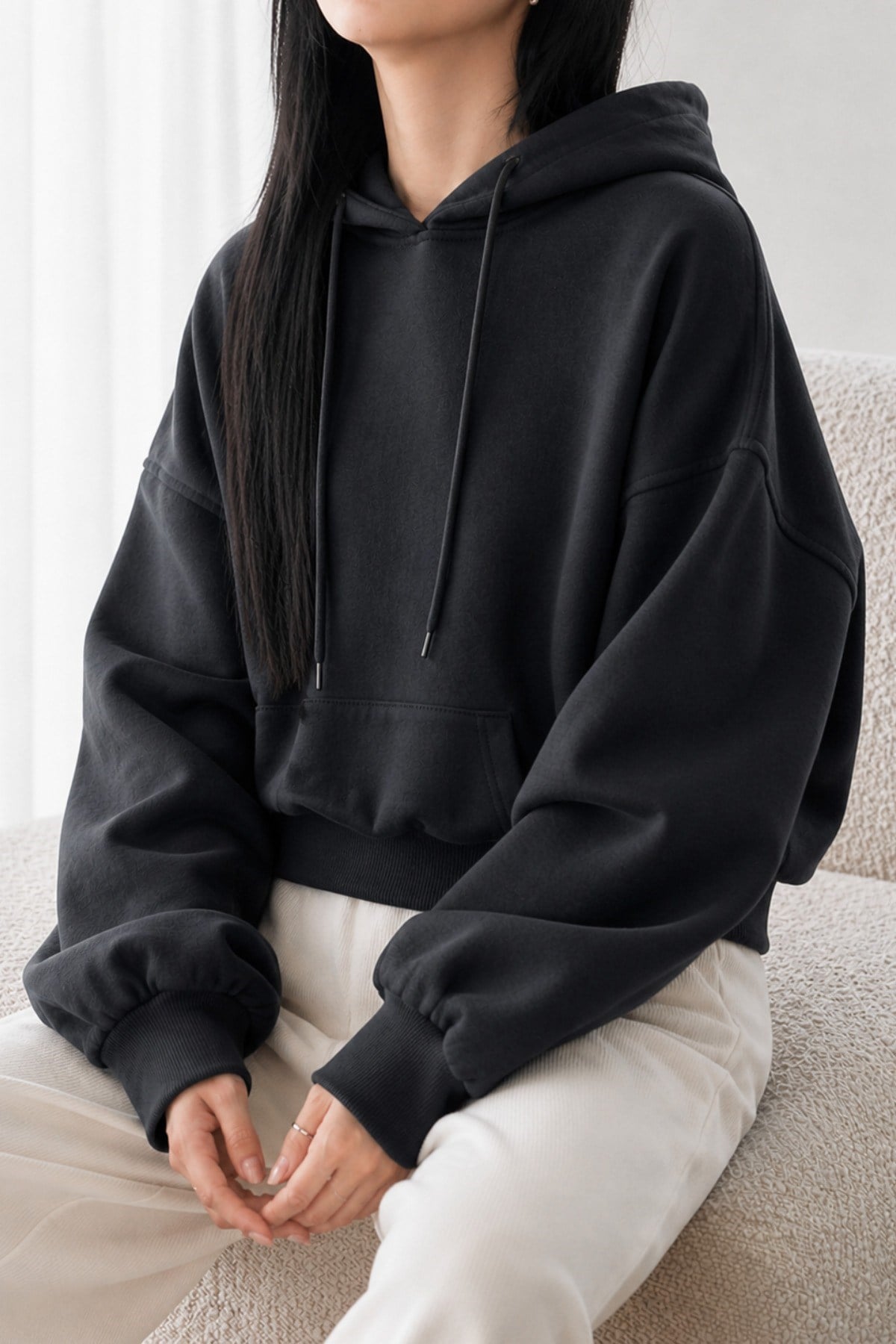 Tarz CoolSweatshirtKDNSW-001lKadın Oversize Kapüşonlu Sweatshirt Rahat Kalıp Günlük Basic Hoodie