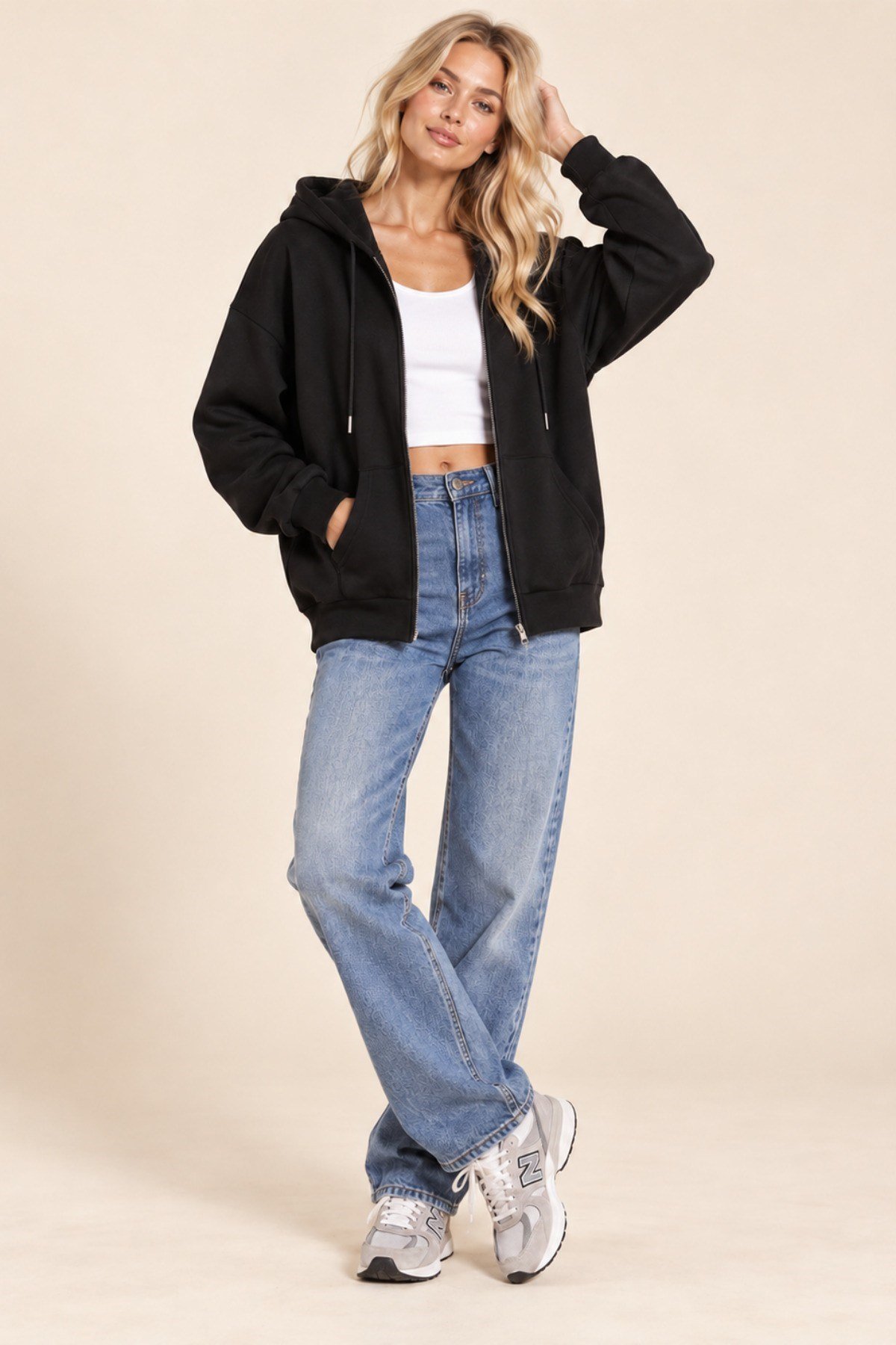 Tarz CoolSweatshirtTC-FMSW-3SYMUnisex Oversize Fermuarlı Kapüşonlu Sweatshirt – 3 İplik Şardonlu