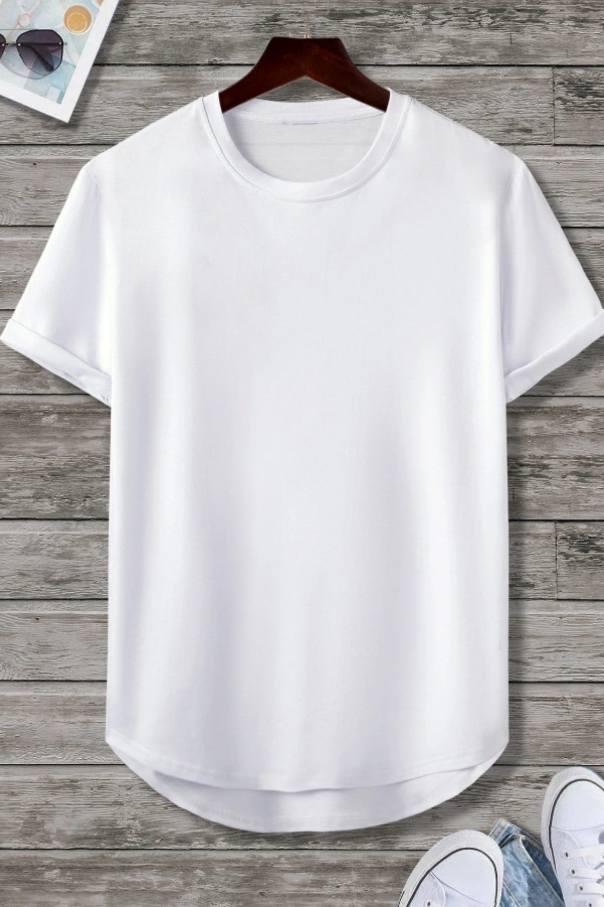 Tarz CoolT-shirtBSTCPS001R02Erkek Bisiklet Yaka Oval Etek Salaş %100 Pamuk Basic T-Shirt