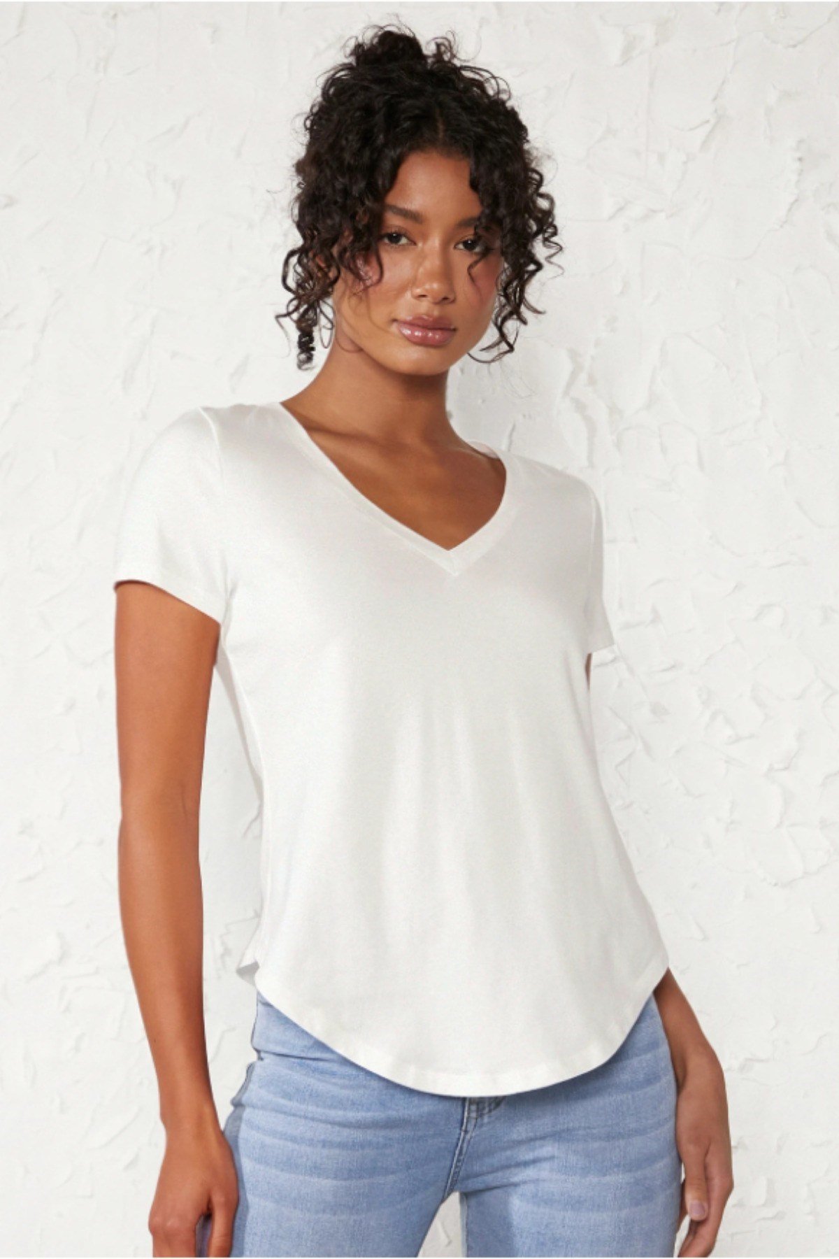 Tarz CoolT-shirtKDNUZVYK026BYZXLKadın V Yaka Basic Tişört | Pamuklu Kısa Kollu Günlük T-Shirt