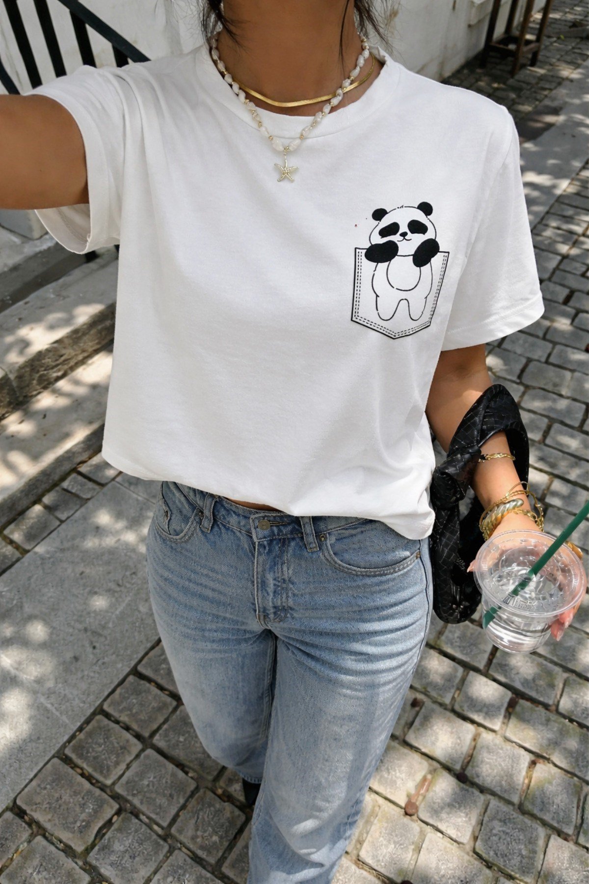 Tarz CoolT-shirtKPNDATST026-BY-XLPanda Baskılı Unisex Basic Tişört – Rahat Kesim Günlük Stil