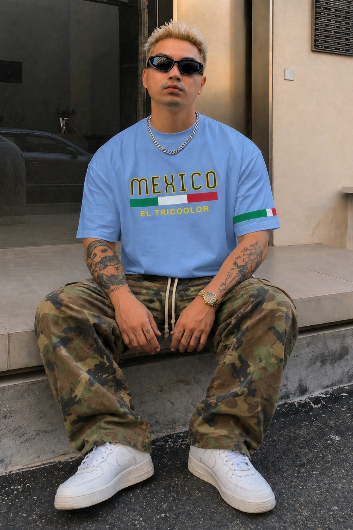 Tarz CoolT-shirtTC-MEX-TS-001-Mavi-MErkek Regular Baskılı Tişört Mexico Yazılı %100 Pamuk Rahat Kesim T-Shirt