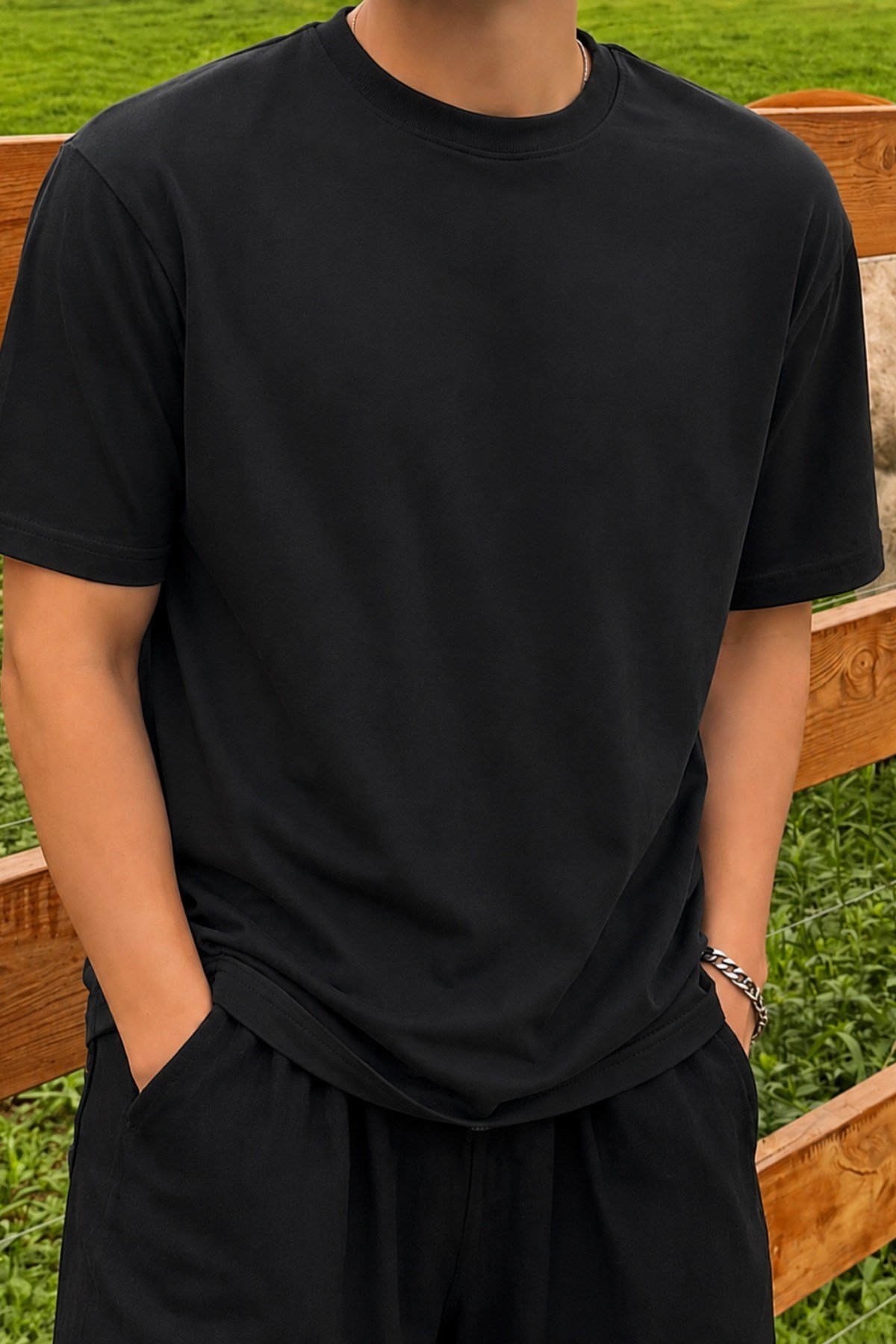 Tarz CoolT-shirtTC-RGL-2IP-026-Siyah-SErkek Regular Fit Bisiklet Yaka Basic Tişört 2 İplik Şardonsuz %100 Pamuk Günlük Rahat T-Shirt