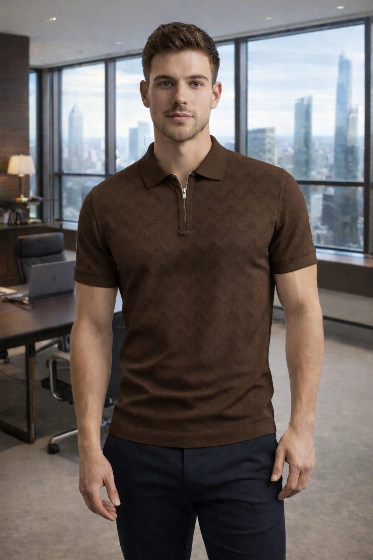 Tarz CoolT-shirtTRZ-FRM-TRK-0001R06-MErkek Slim Fit Fermuarlı Polo Yaka Triko Tişört