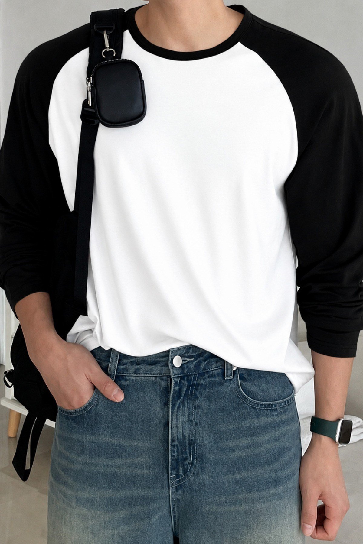 Tarz CoolT-shirtTRZ19314-Beyaz-SErkek Reglan Kol Uzun Kollu Basic Tişört Süprem %100 Cotton Bisiklet Yaka Rahat Kalıp