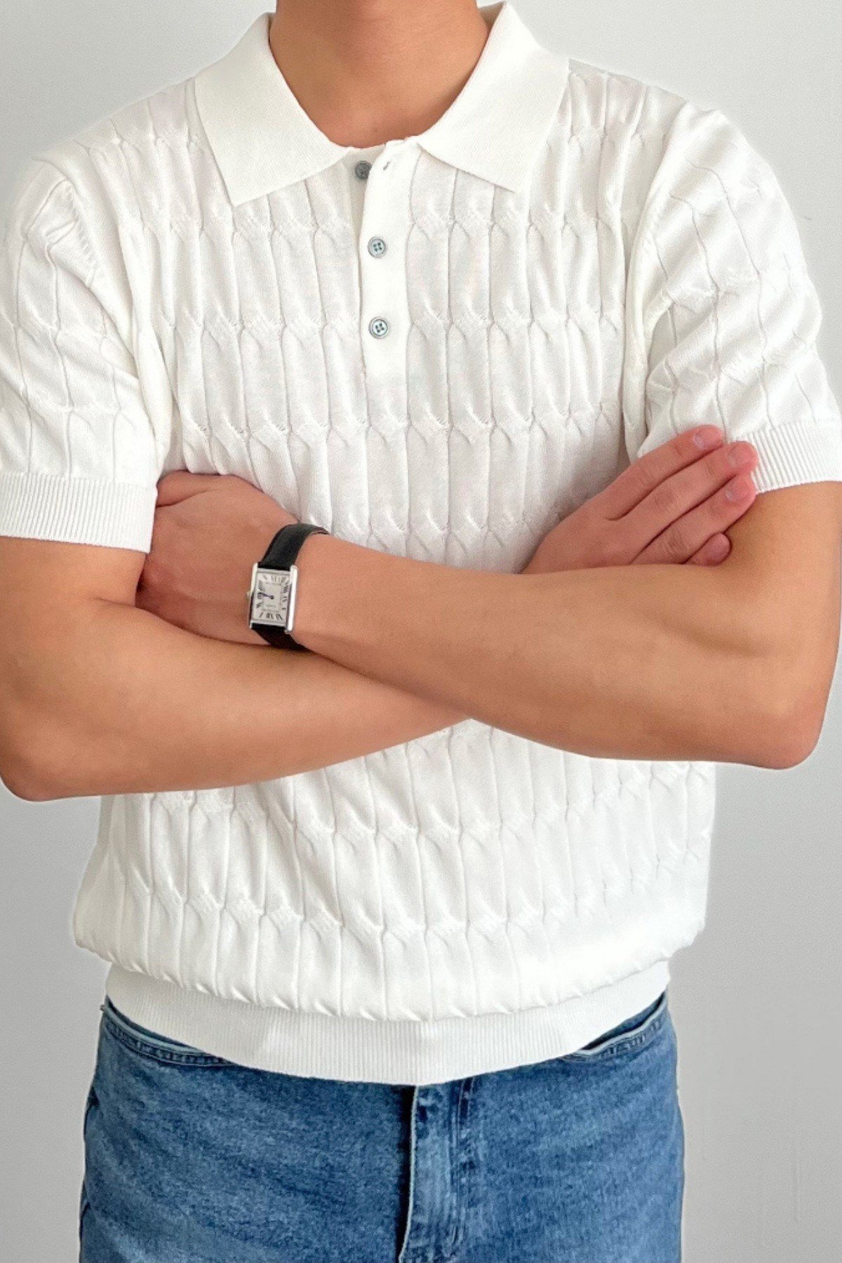 Tarz CoolT-shirtTRZ3004R02-1Erkek İnce Saç Örgülü Düğmeli Slim Fit Polo Yaka Triko T-Shirt