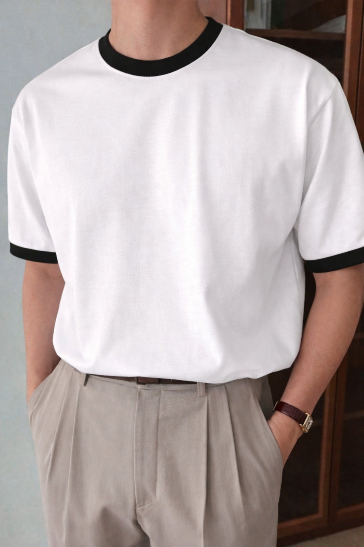Tarz CoolT-shirtTS-BSC-CONTRAST-BY-SErkek Kontrast Yaka Basic Tişört – Modern ve Şık T-Shirt