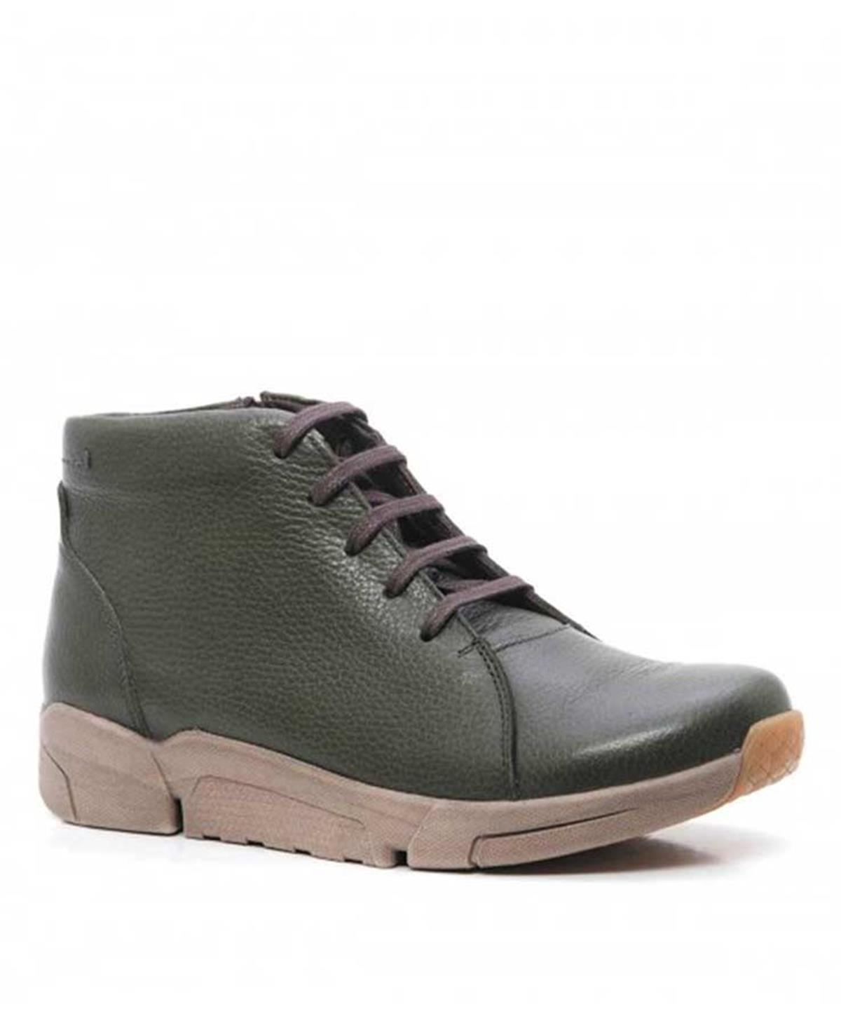 Fermuarlı Casual Bot 56-4113 Deri -HAKİ