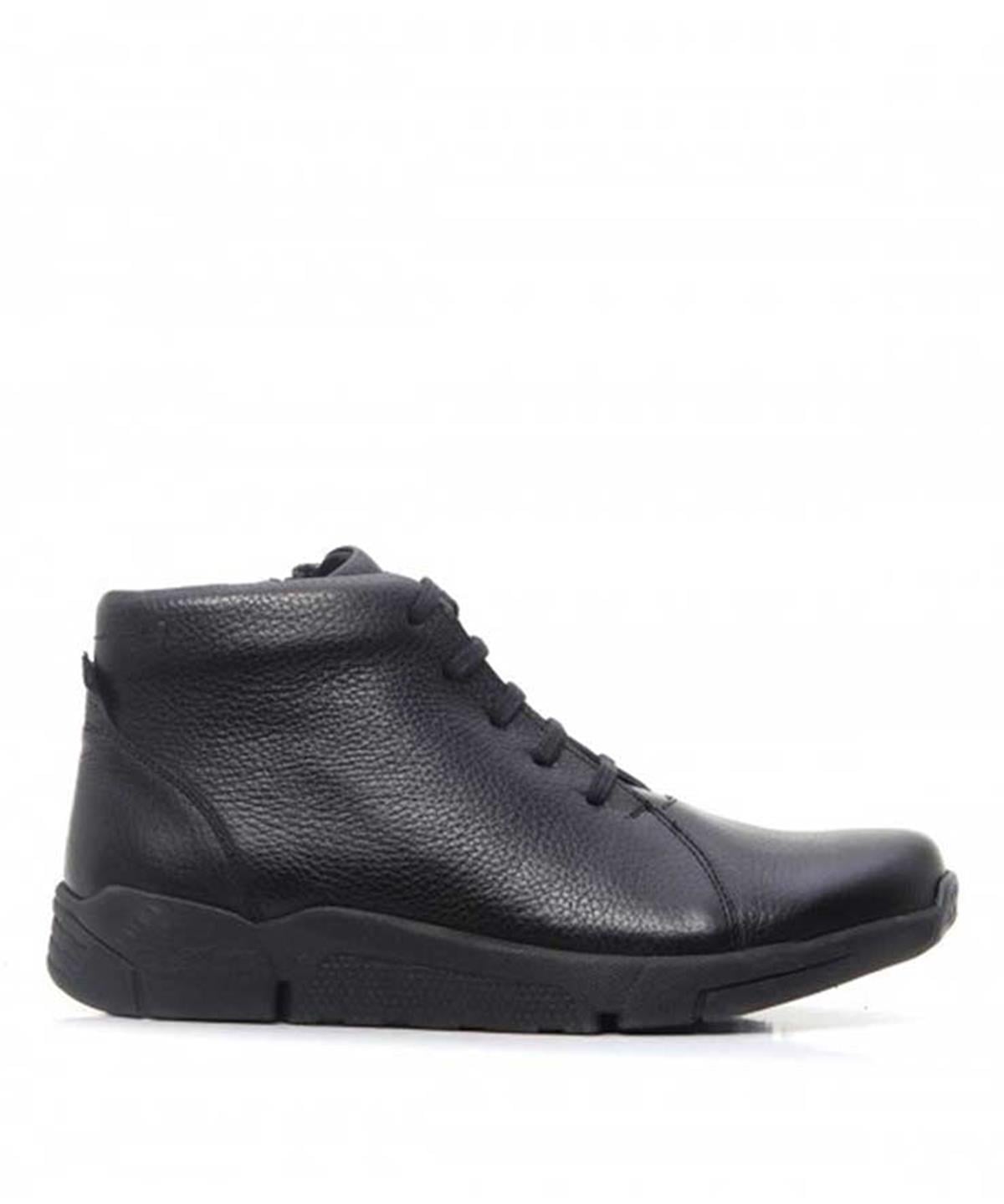 Fermuarlı Casual Bot 56-4113 Deri -SİYAH